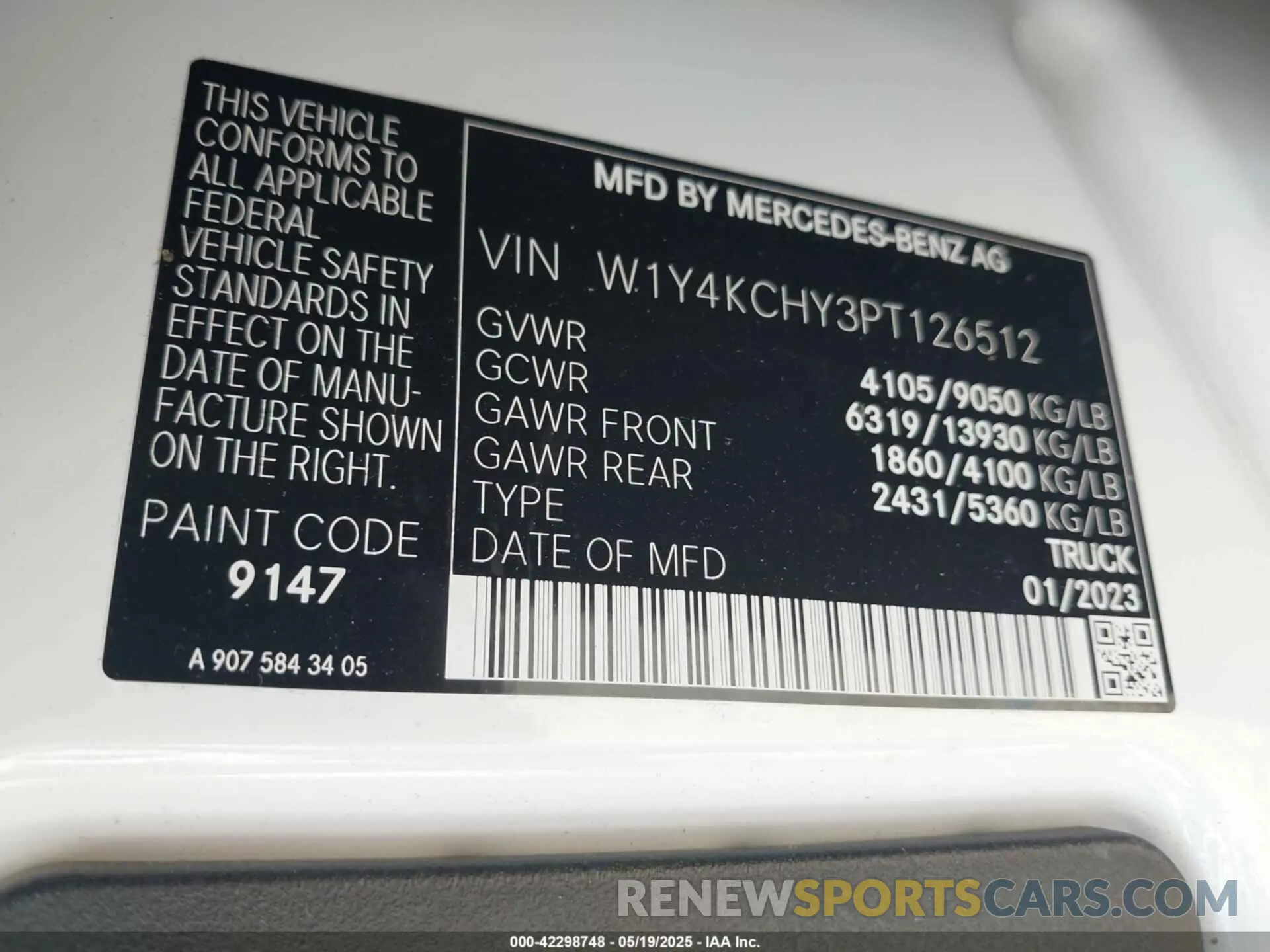 9 Photograph of a damaged car W1Y4KCHY3PT126512 MERCEDES-BENZ SPRINTER 2500 2023