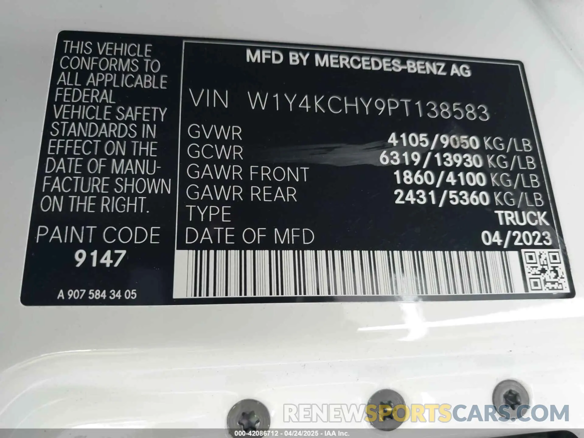 9 Photograph of a damaged car W1Y4KCHY9PT138583 MERCEDES-BENZ SPRINTER 2500 2023