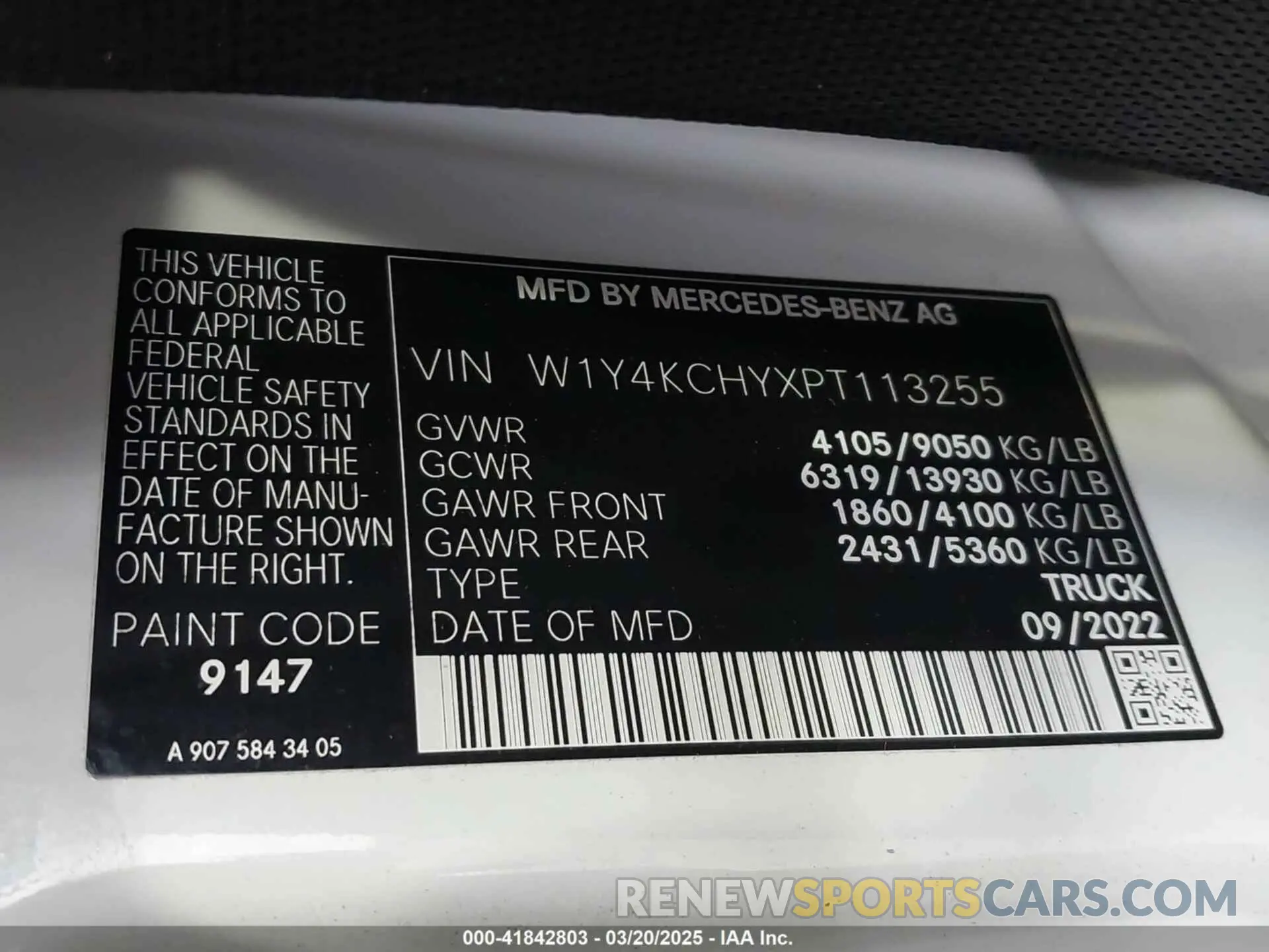 9 Photograph of a damaged car W1Y4KCHYXPT113255 MERCEDES-BENZ SPRINTER 2500 2023