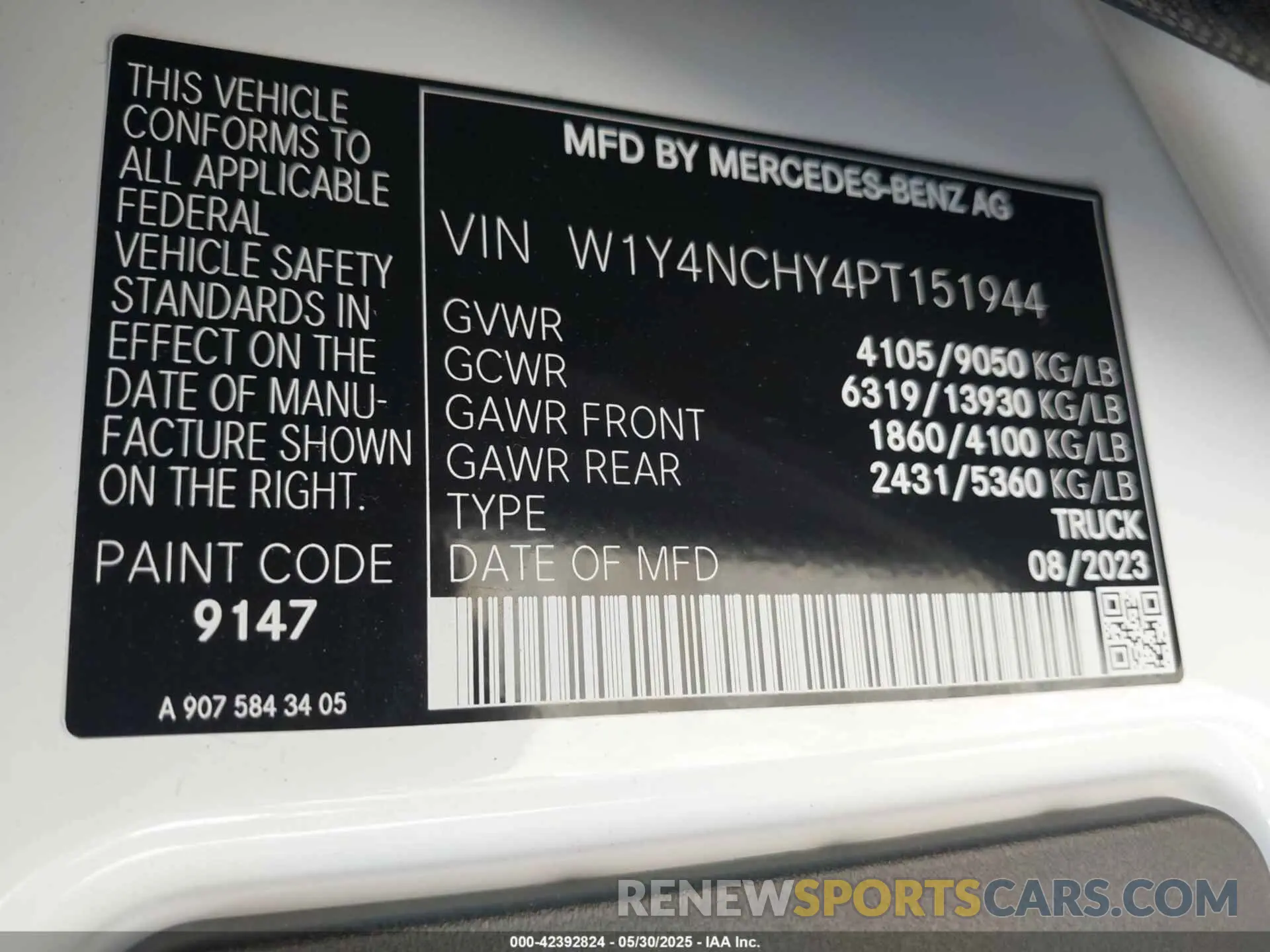 9 Photograph of a damaged car W1Y4NCHY4PT151944 MERCEDES-BENZ SPRINTER 2500 2023