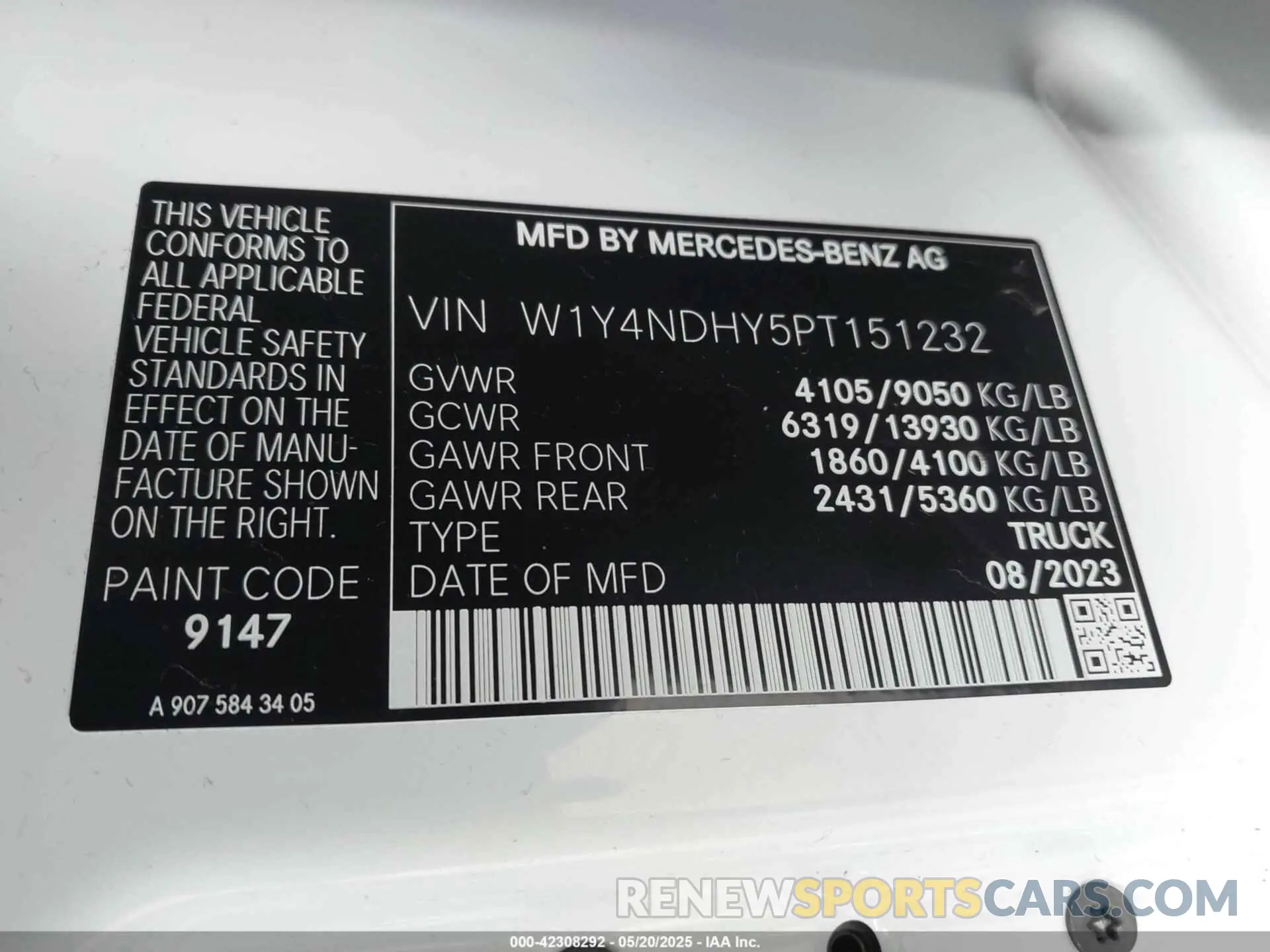 9 Photograph of a damaged car W1Y4NDHY5PT151232 MERCEDES-BENZ SPRINTER 2500 2023