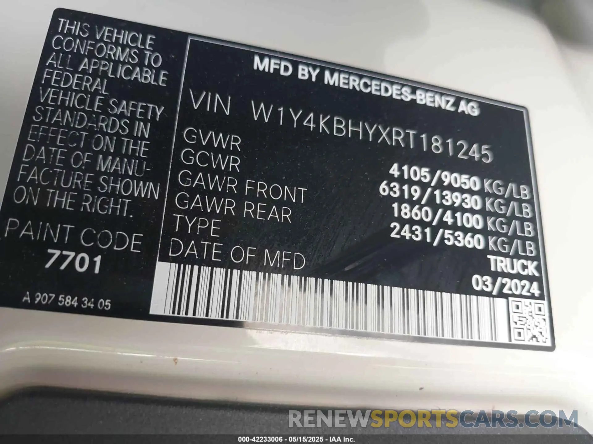 9 Photograph of a damaged car W1Y4KBHYXRT181245 MERCEDES-BENZ SPRINTER 2500 2024