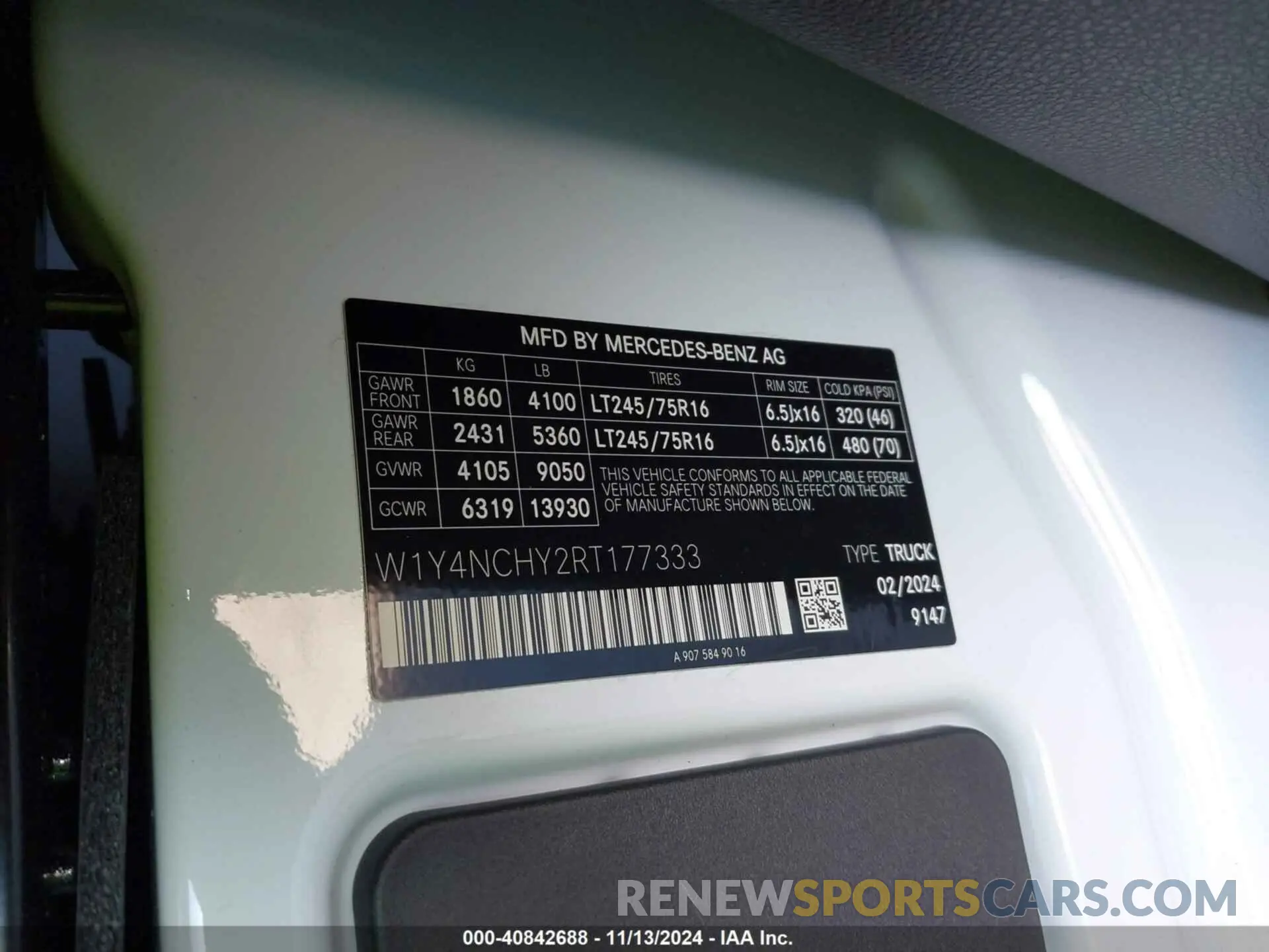 9 Photograph of a damaged car W1Y4NCHY2RT177333 MERCEDES-BENZ SPRINTER 2500 2024