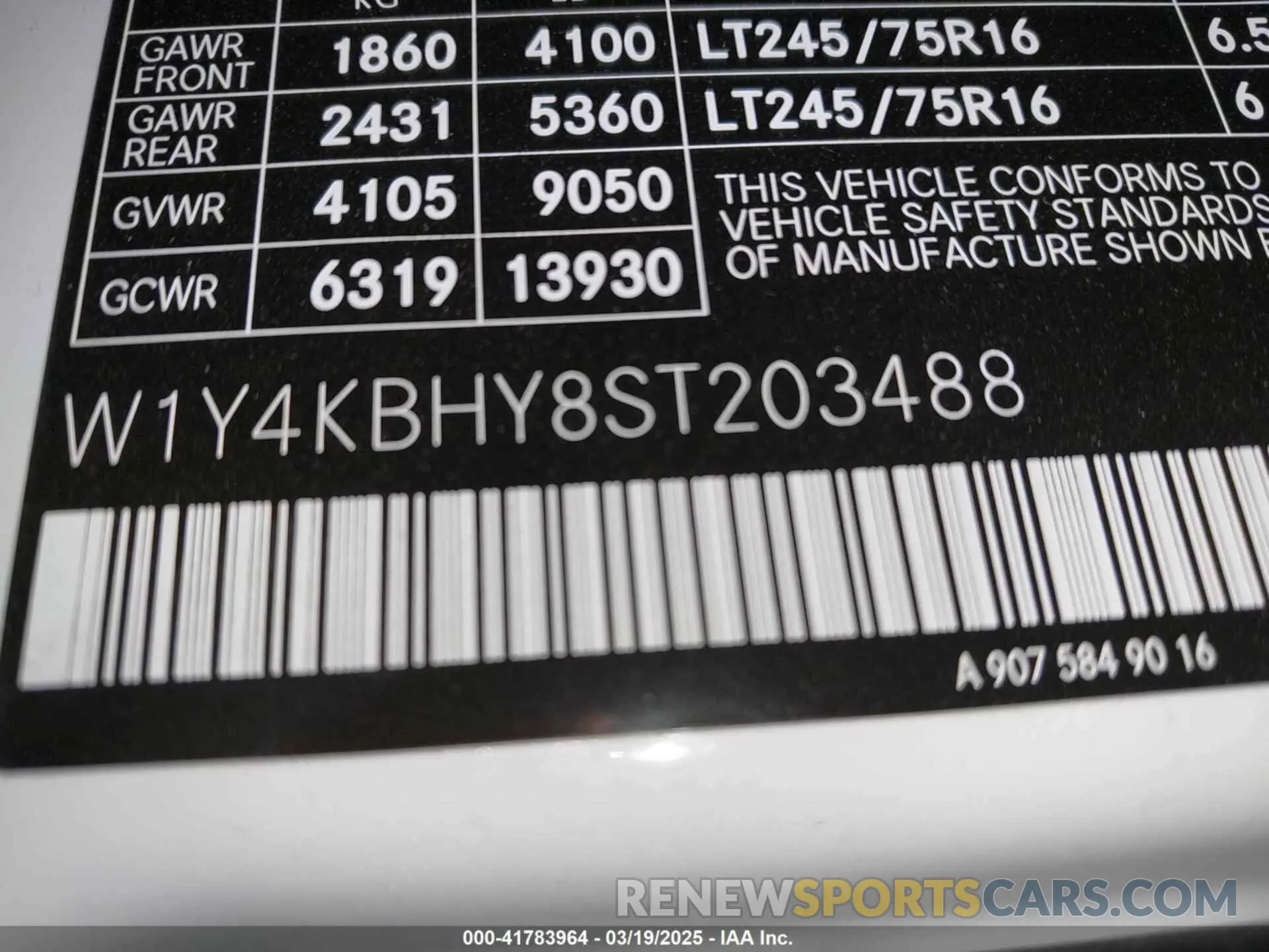 9 Photograph of a damaged car W1Y4KBHY8ST203488 MERCEDES-BENZ SPRINTER 2500 2025