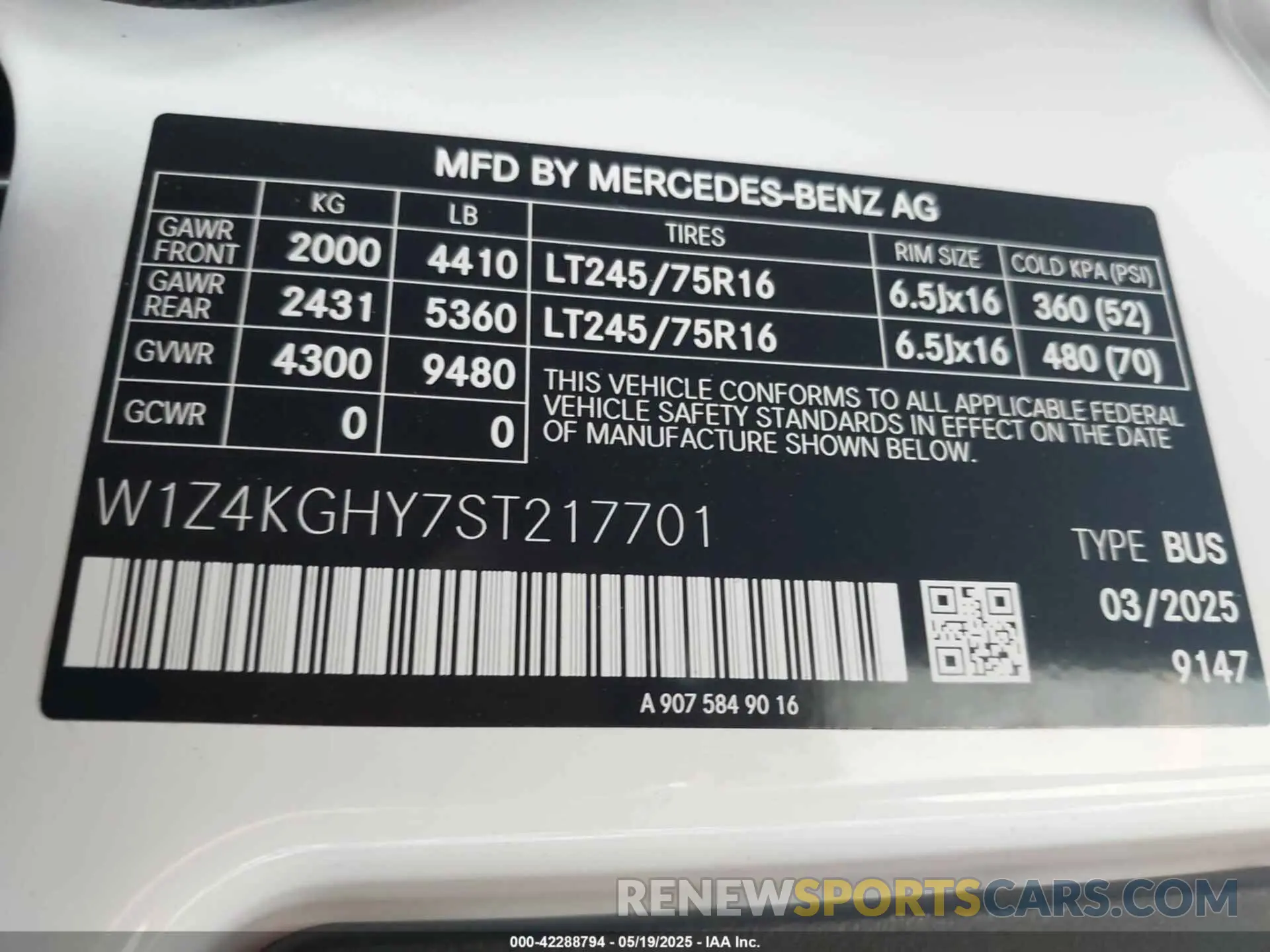 9 Photograph of a damaged car W1Z4KGHY7ST217701 MERCEDES-BENZ SPRINTER 2500 2025