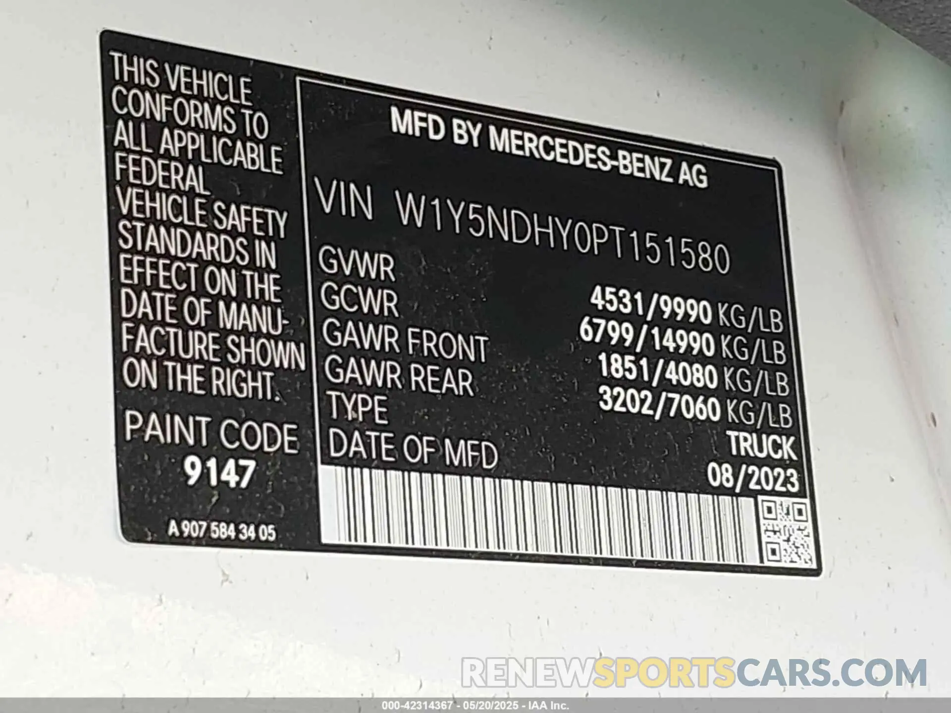 9 Photograph of a damaged car W1Y5NDHY0PT151580 MERCEDES-BENZ SPRINTER 3500 2023