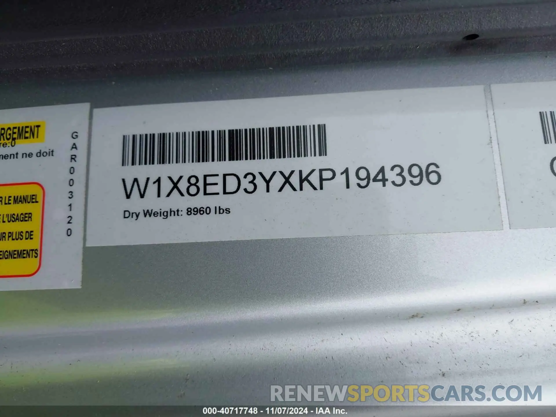9 Photograph of a damaged car W1X8ED3YXKP194396 MERCEDES-BENZ SPRINTER 3500XD 2019