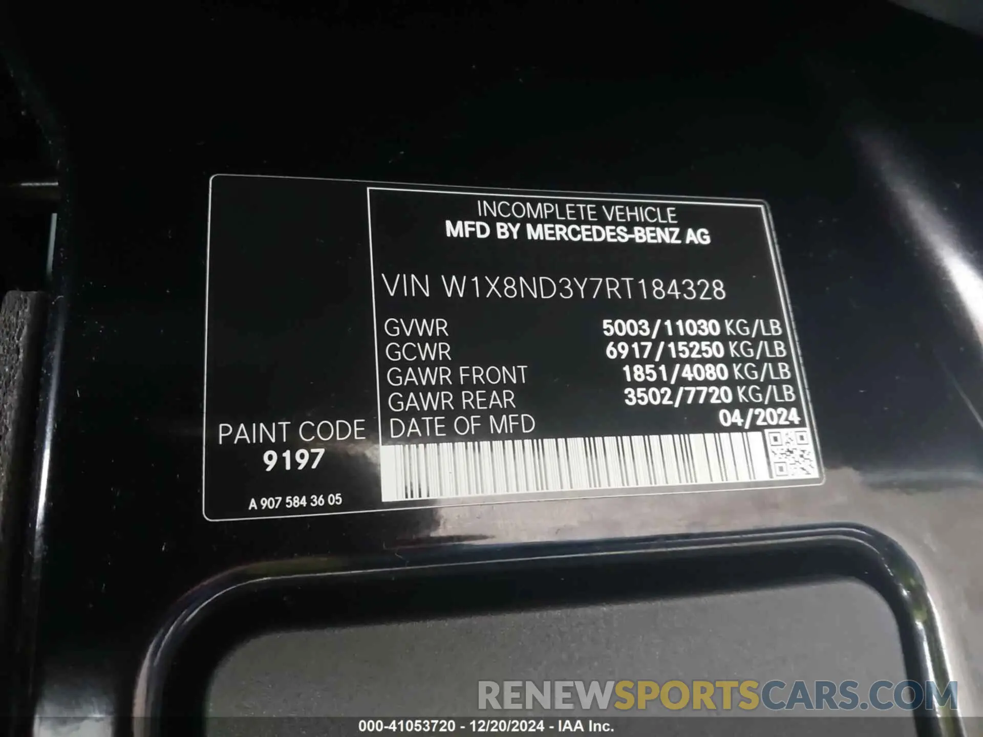 8 Photograph of a damaged car W1X8ND3Y7RT184328 MERCEDES-BENZ SPRINTER 3500XD 2024