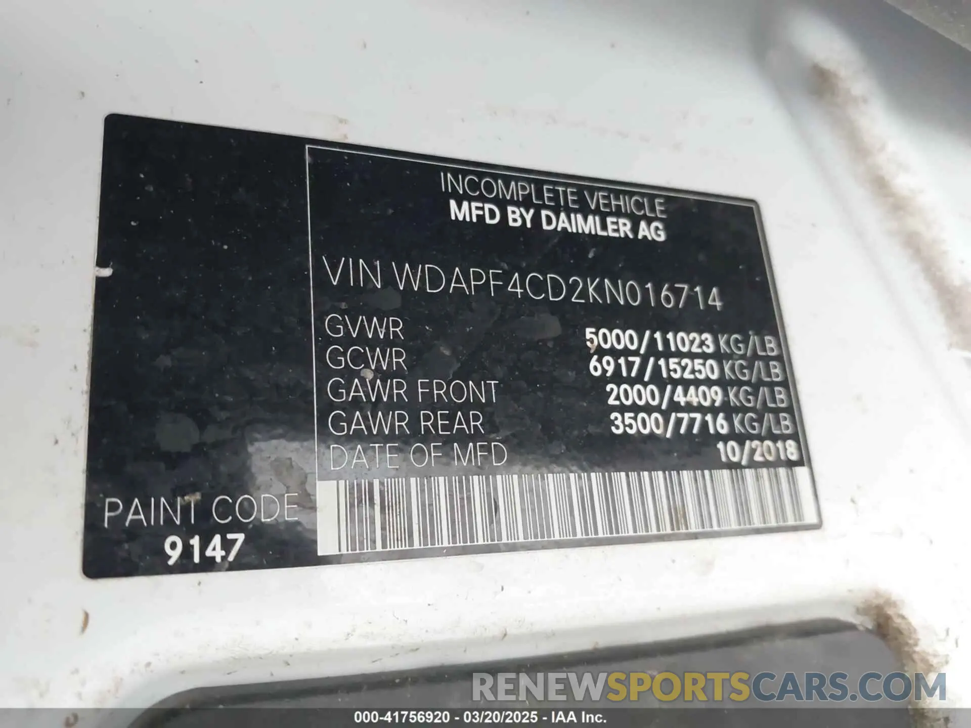 8 Photograph of a damaged car WDAPF4CD2KN016714 MERCEDES-BENZ SPRINTER 4500 2019