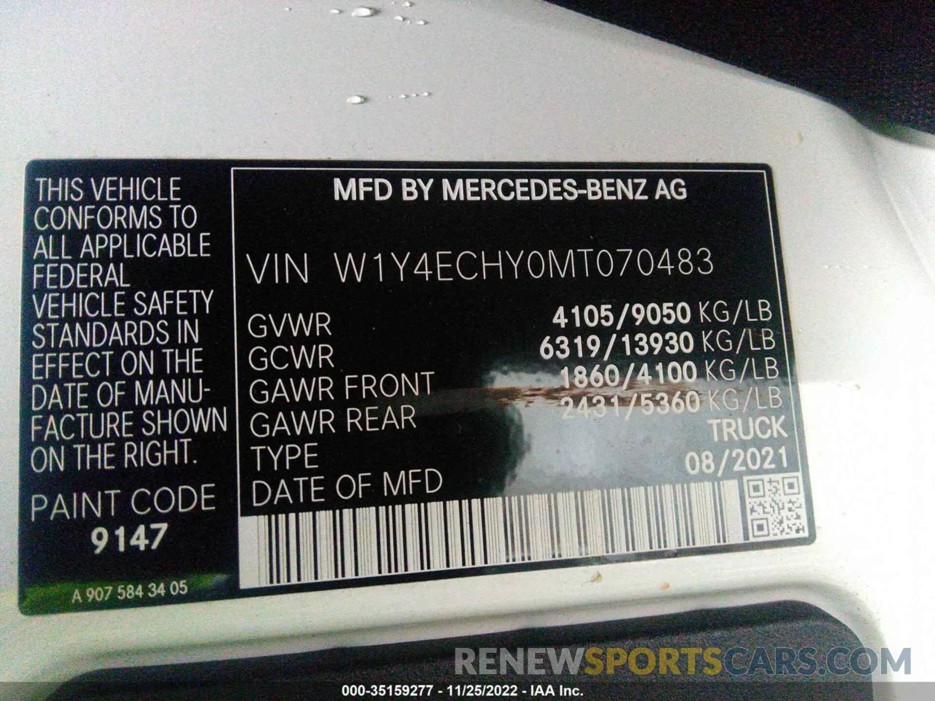 9 Photograph of a damaged car W1Y4ECHY0MT070483 MERCEDES-BENZ SPRINTER CARGO VAN 2021