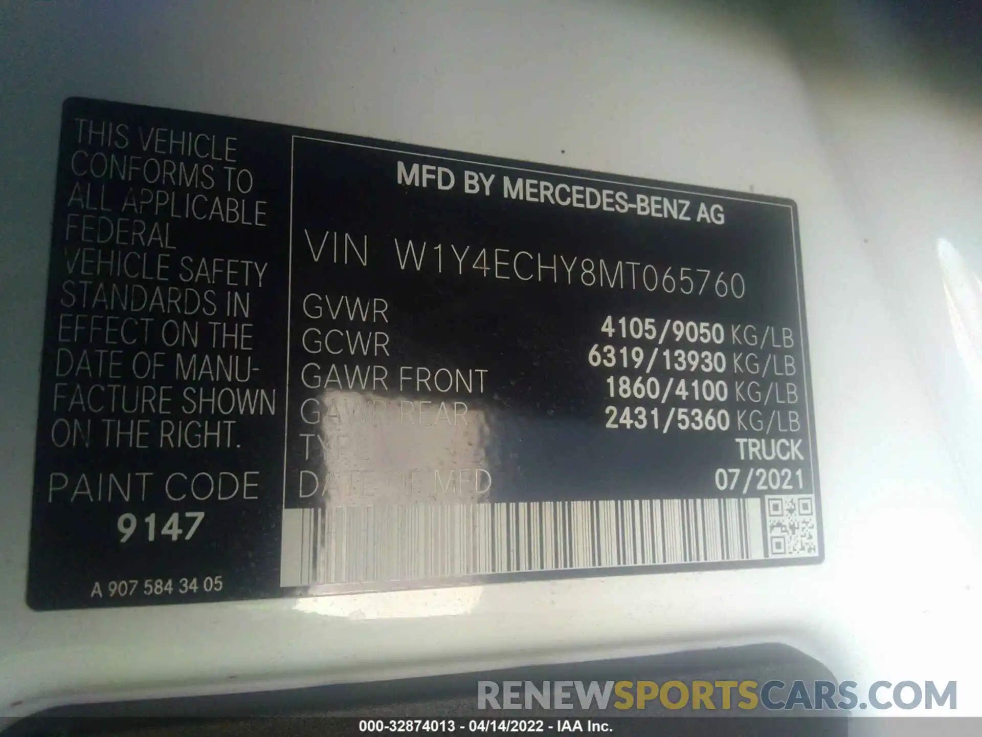 9 Photograph of a damaged car W1Y4ECHY8MT065760 MERCEDES-BENZ SPRINTER CARGO VAN 2021