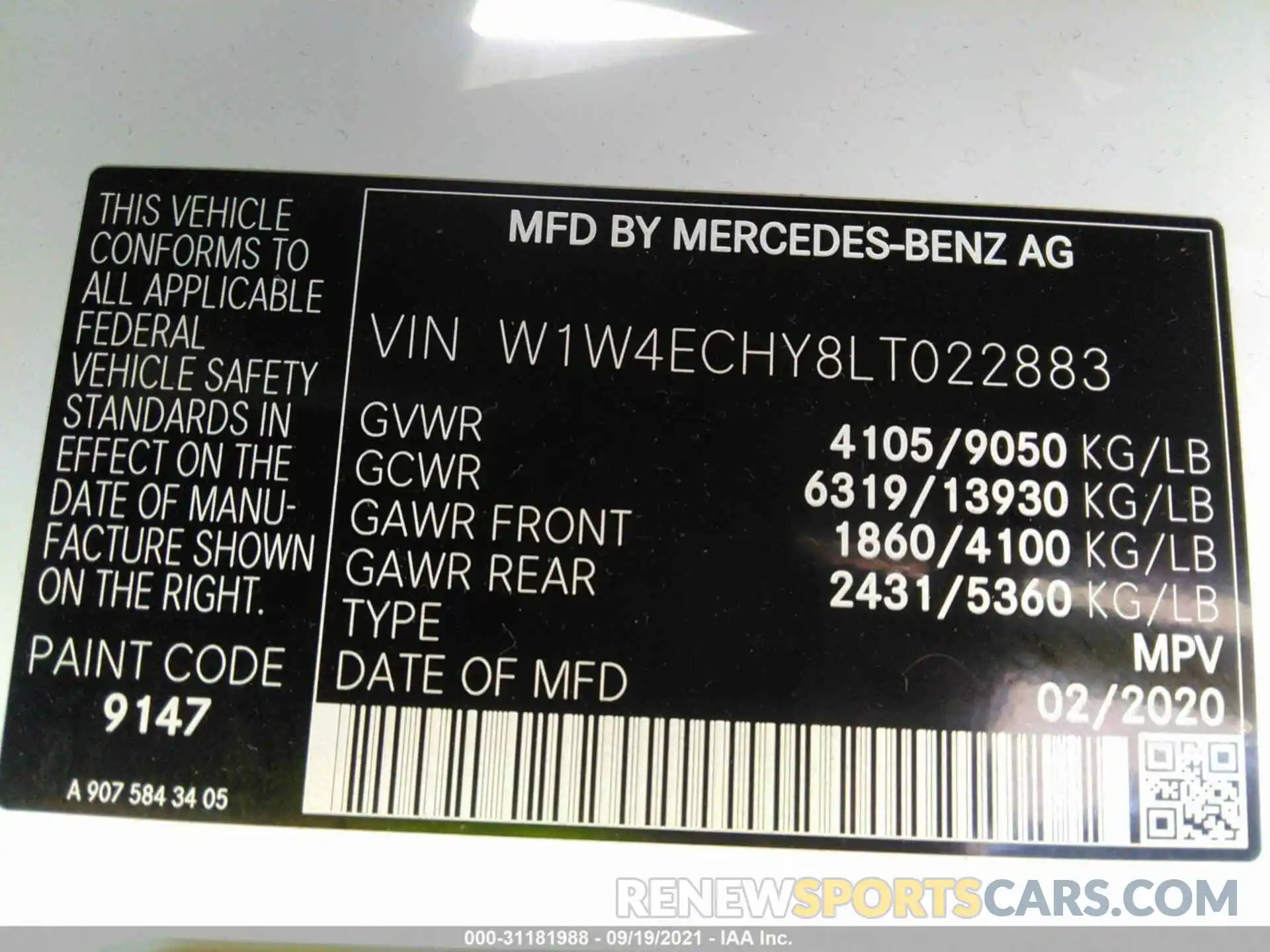 9 Photograph of a damaged car W1W4ECHY8LT022883 MERCEDES-BENZ SPRINTER VAN 2020