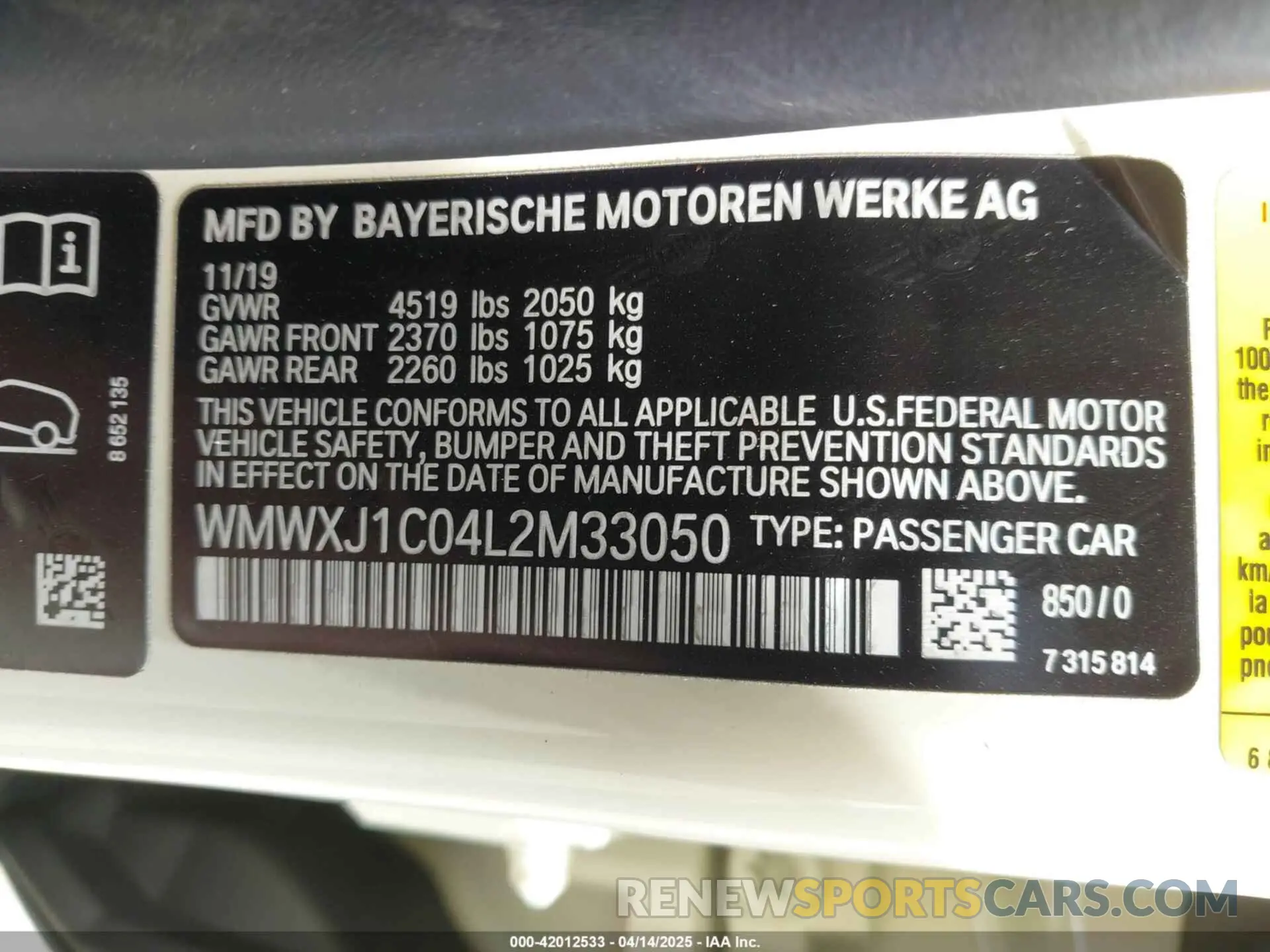 9 Photograph of a damaged car WMWXJ1C04L2M33050 MINI CLUBMAN 2020