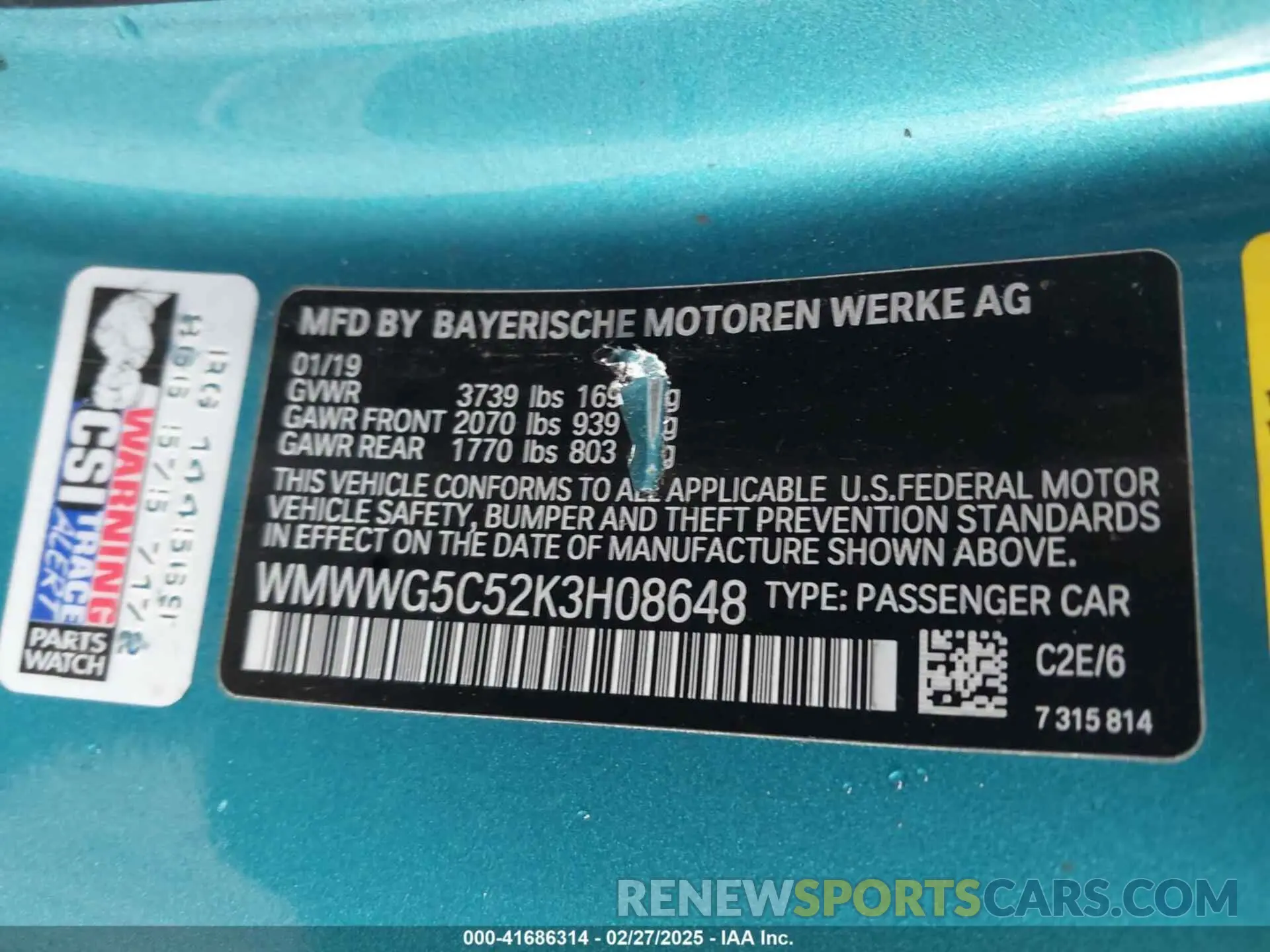 9 Photograph of a damaged car WMWWG5C52K3H08648 MINI CONVERTIBLE 2019