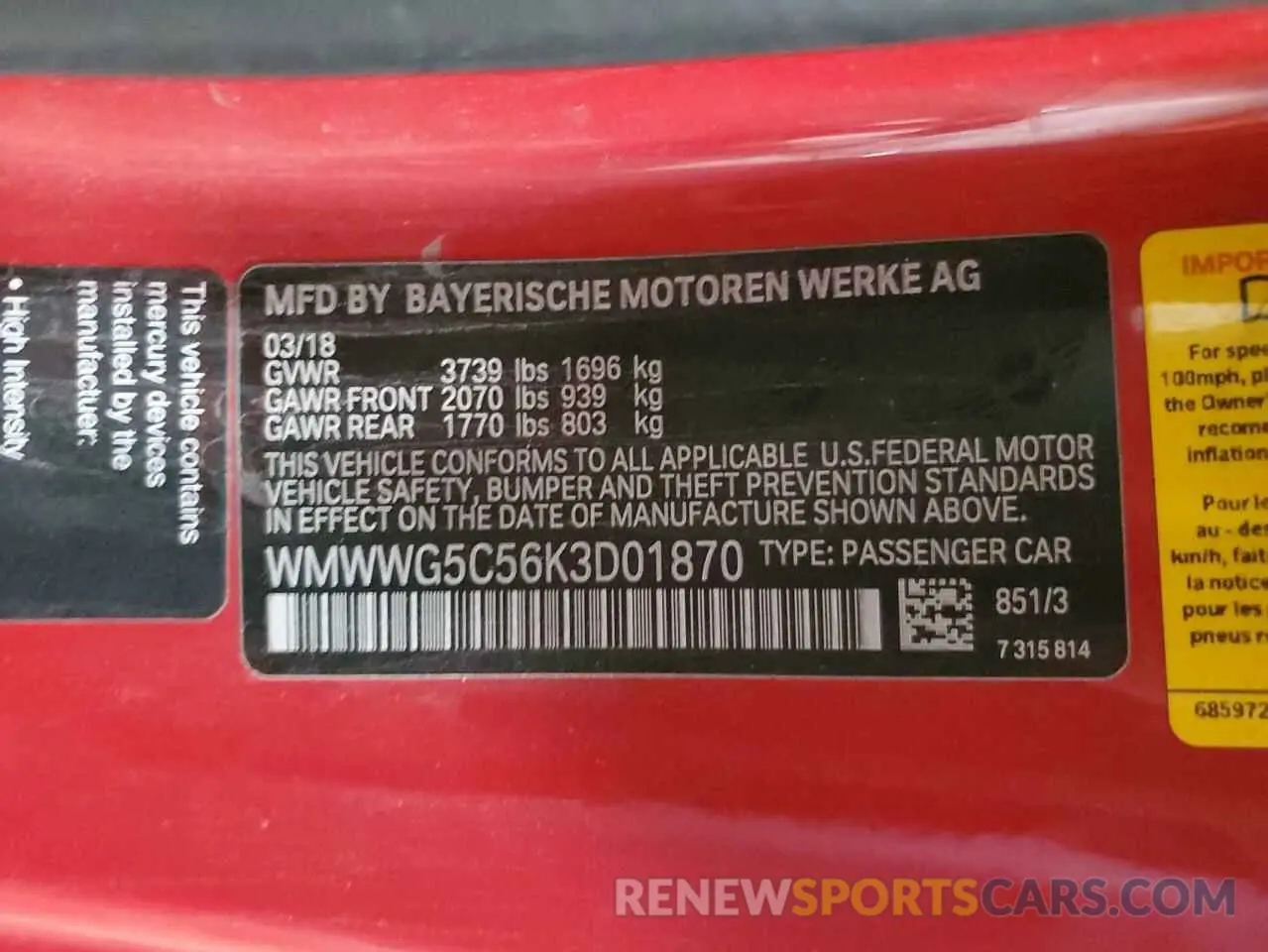 13 Photograph of a damaged car WMWWG5C56K3D01870 MINI COOPER 2019