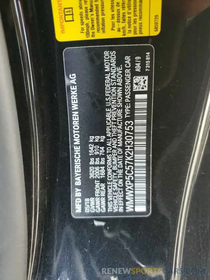 13 Photograph of a damaged car WMWXP5C57K2H30753 MINI COOPER 2019