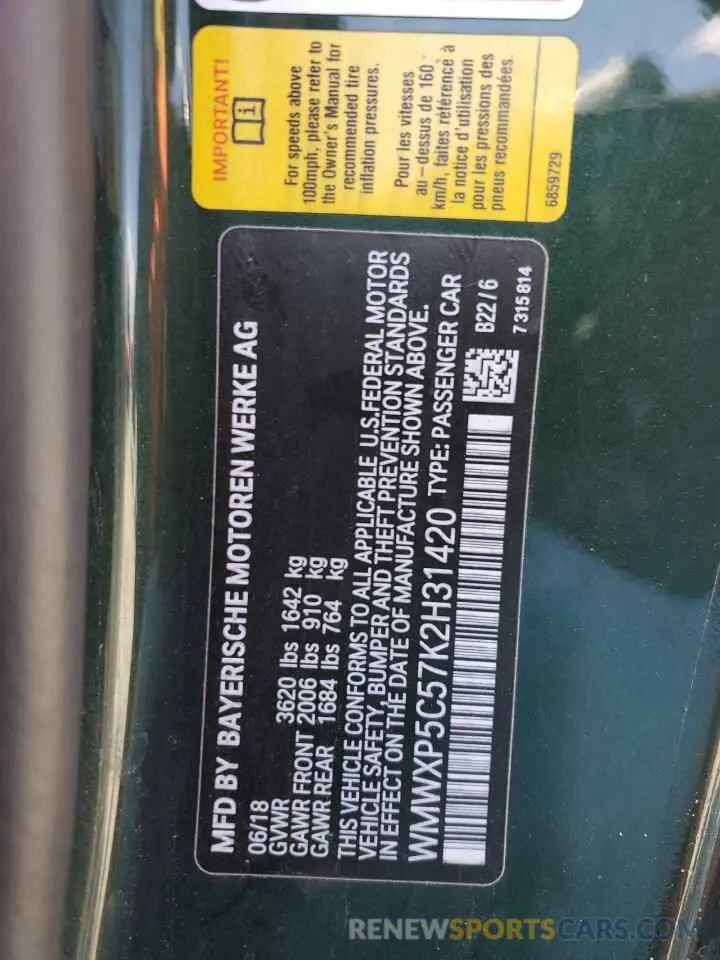 12 Photograph of a damaged car WMWXP5C57K2H31420 MINI COOPER 2019