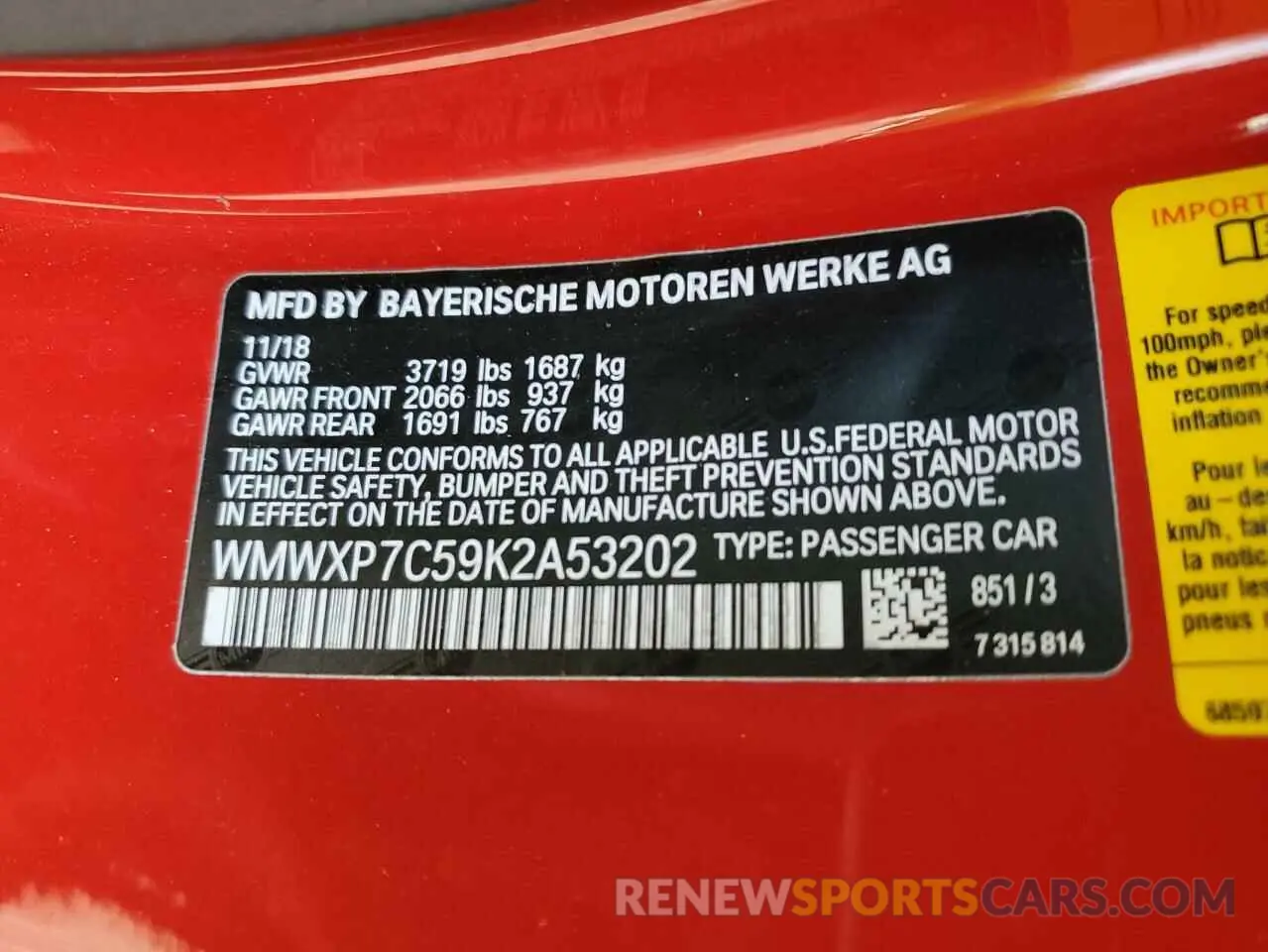 12 Photograph of a damaged car WMWXP7C59K2A53202 MINI COOPER 2019