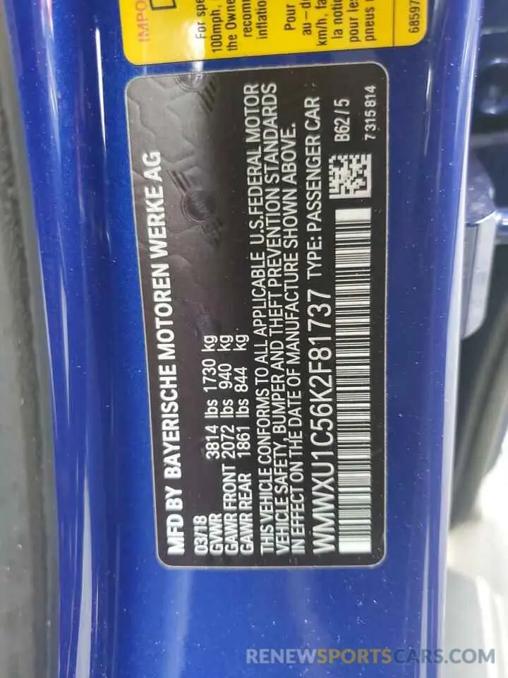 12 Photograph of a damaged car WMWXU1C56K2F81737 MINI COOPER 2019