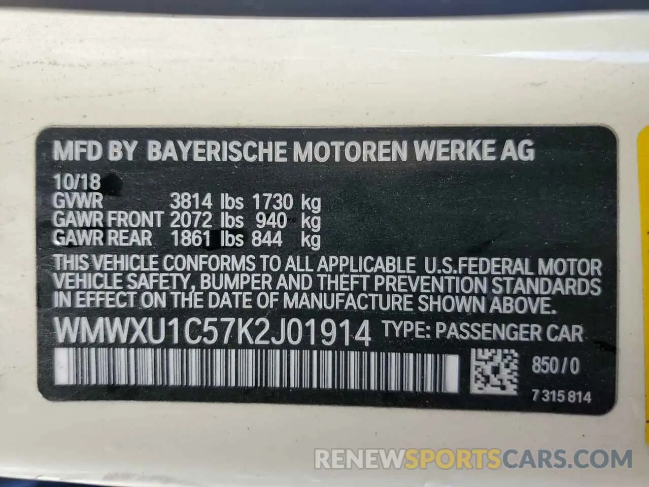 12 Photograph of a damaged car WMWXU1C57K2J01914 MINI COOPER 2019