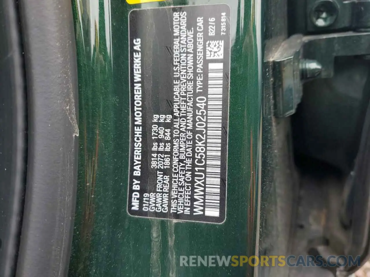 13 Photograph of a damaged car WMWXU1C58K2J02540 MINI COOPER 2019