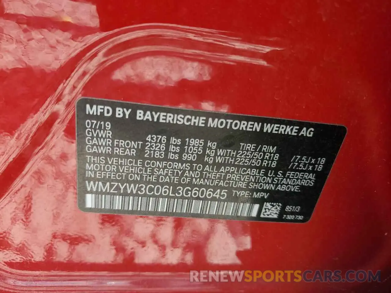 13 Photograph of a damaged car WMZYW3C06L3G60645 MINI COOPER 2020