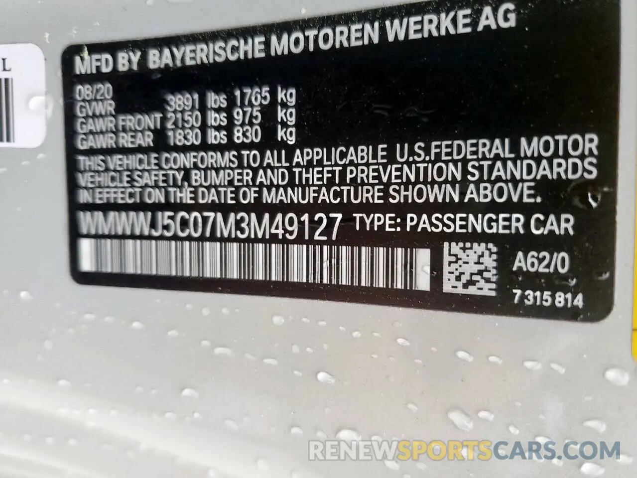 12 Photograph of a damaged car WMWWJ5C07M3M49127 MINI COOPER 2021