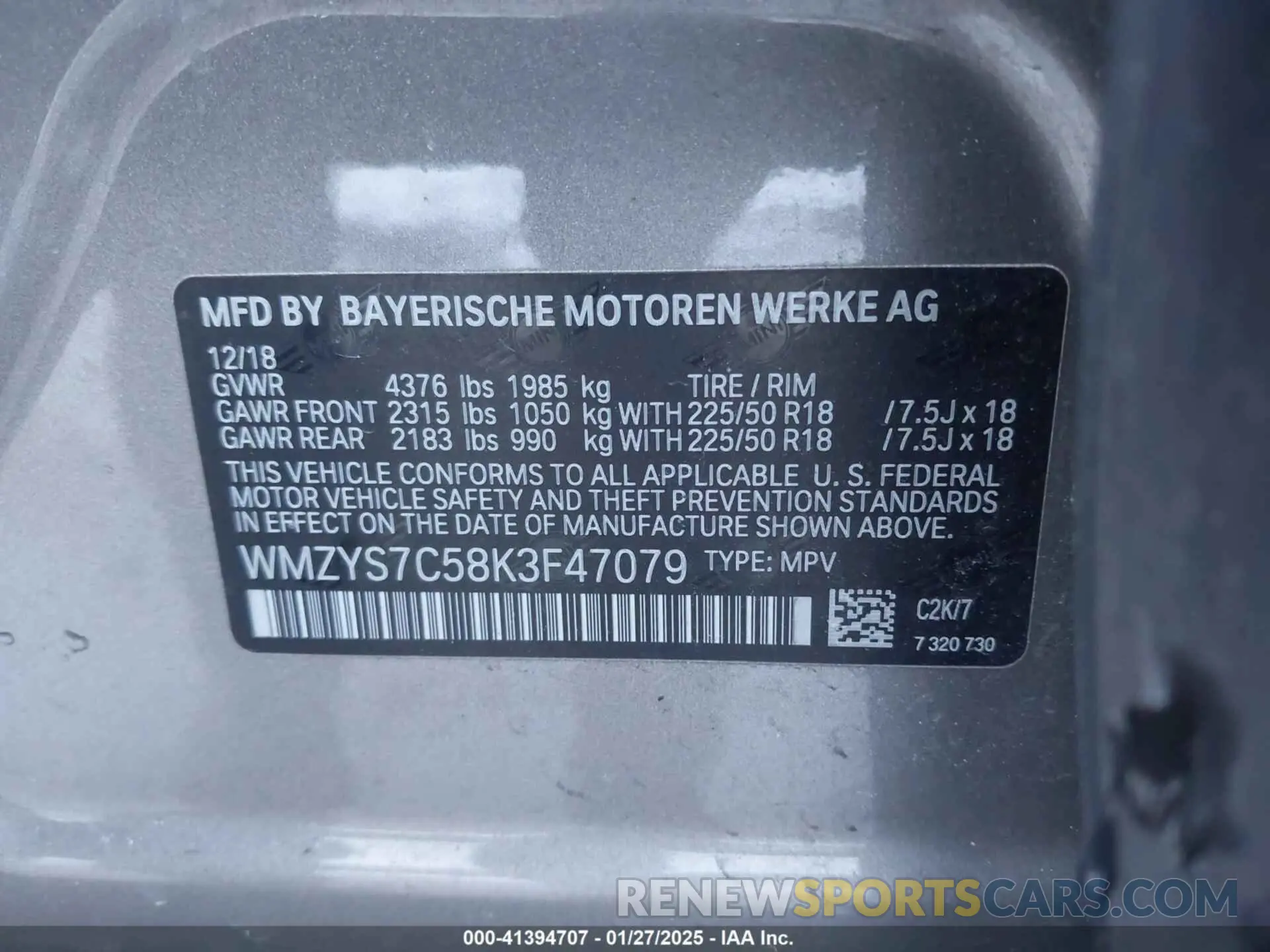 9 Photograph of a damaged car WMZYS7C58K3F47079 MINI COUNTRYMAN 2019