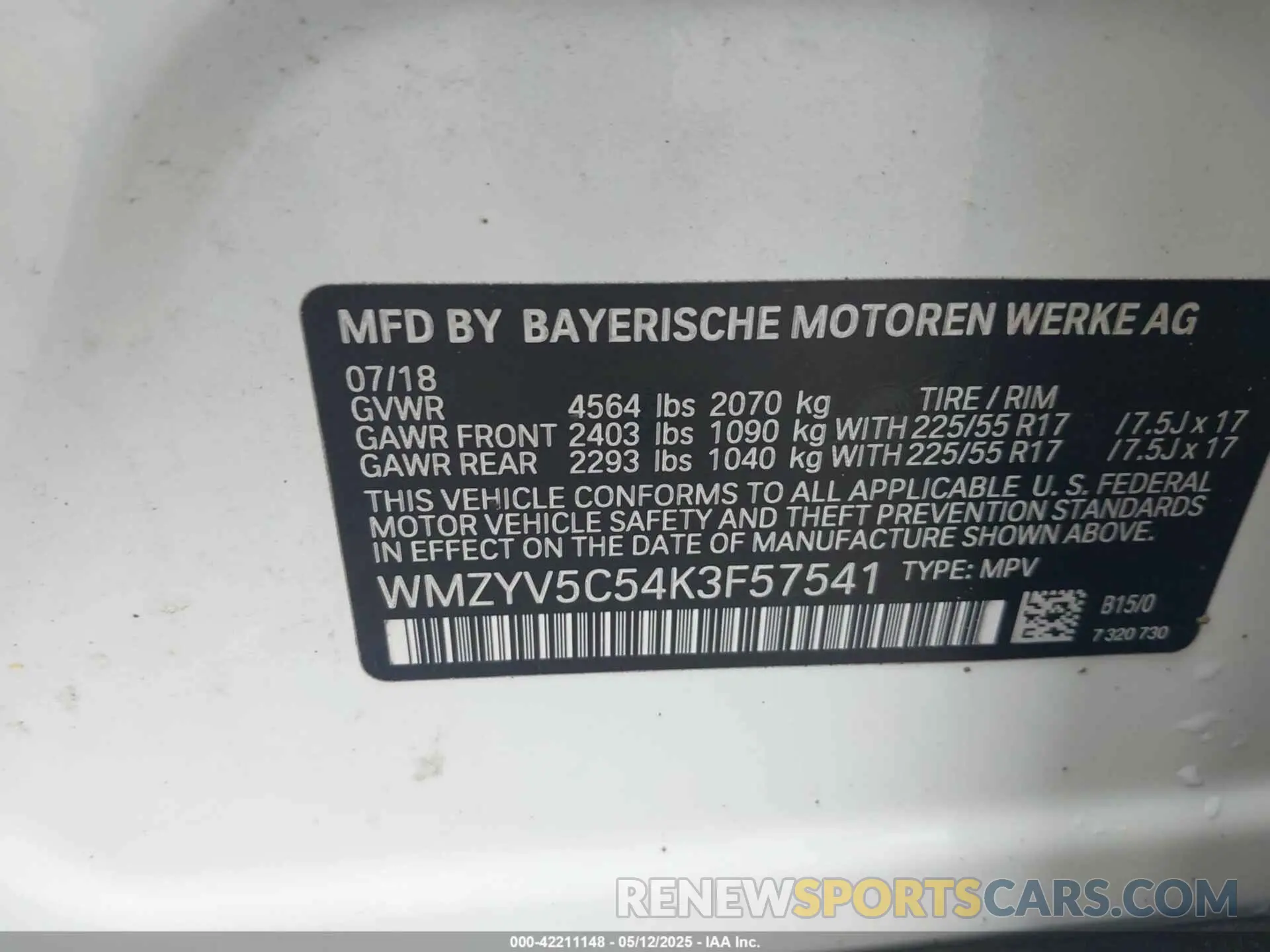 9 Photograph of a damaged car WMZYV5C54K3F57541 MINI COUNTRYMAN 2019