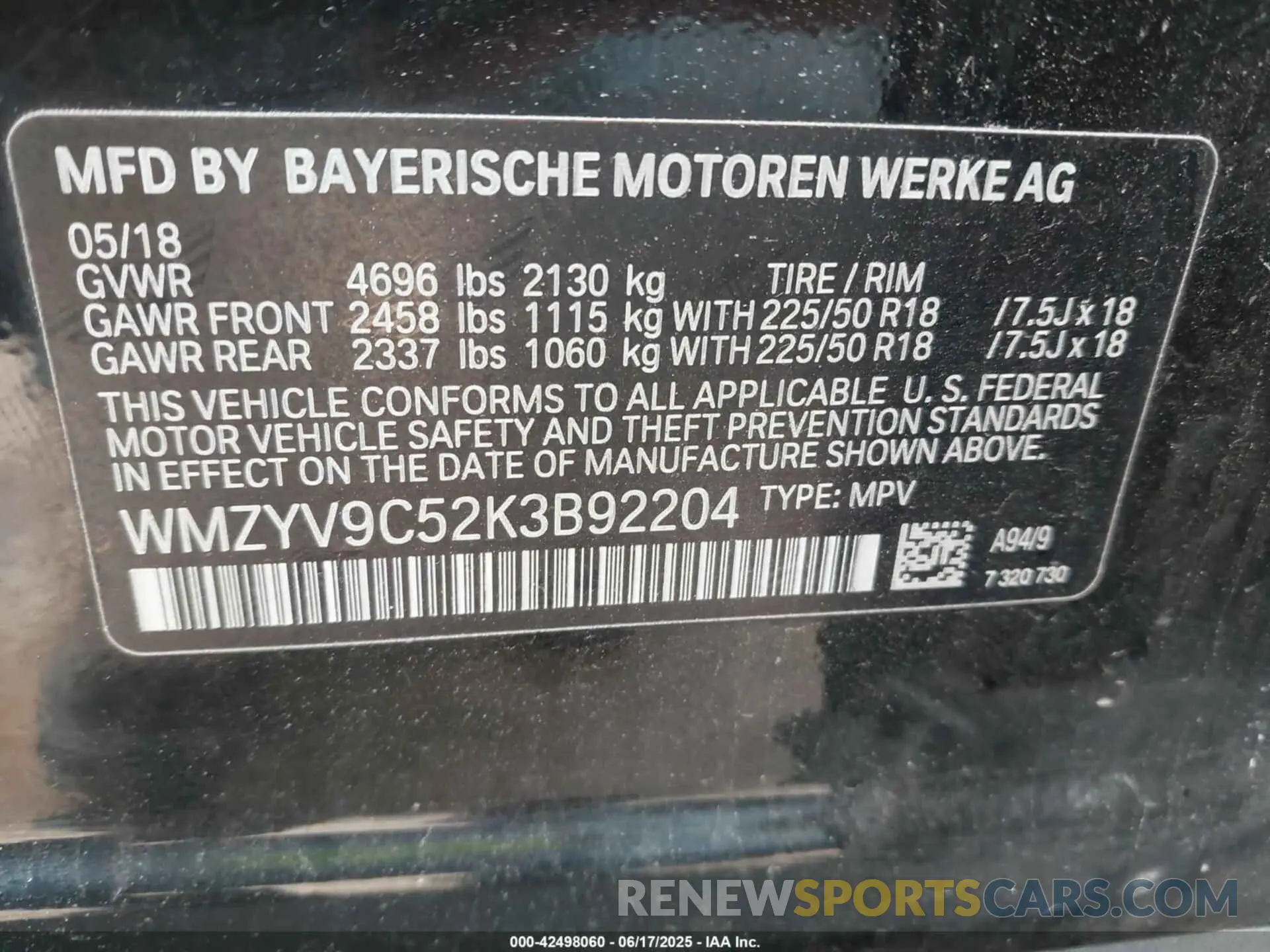 9 Photograph of a damaged car WMZYV9C52K3B92204 MINI COUNTRYMAN 2019