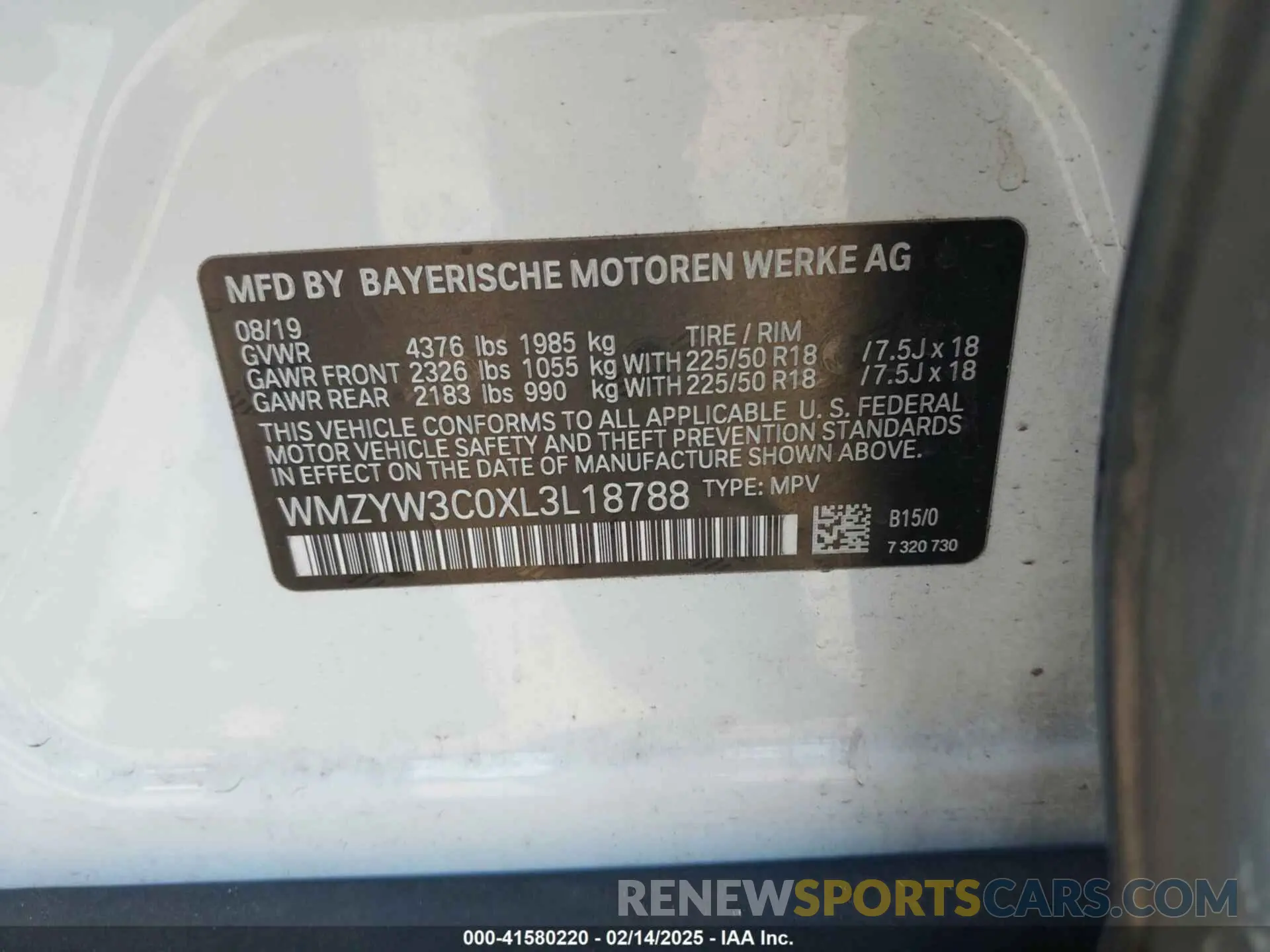 9 Photograph of a damaged car WMZYW3C0XL3L18788 MINI COUNTRYMAN 2020