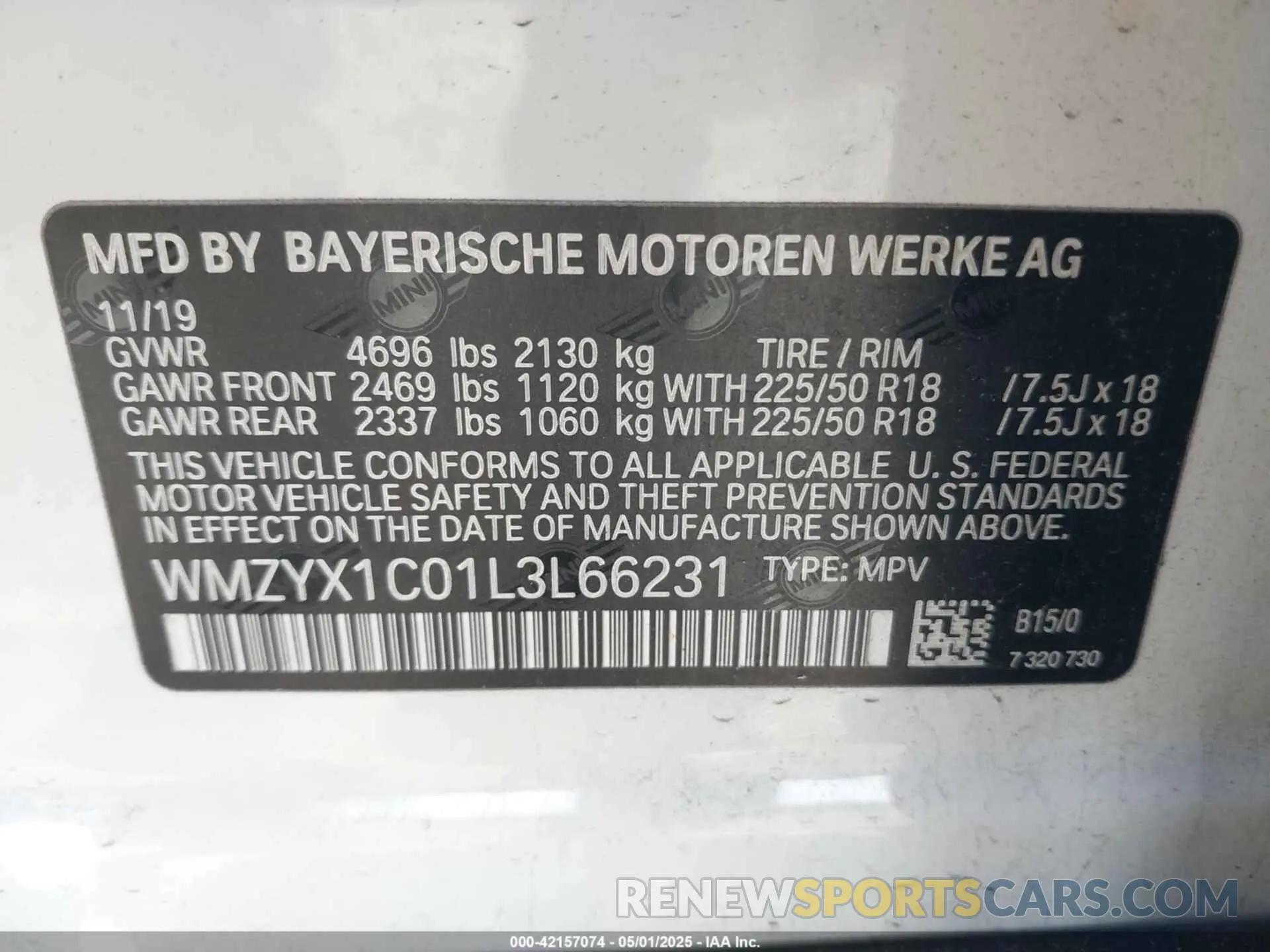9 Photograph of a damaged car WMZYX1C01L3L66231 MINI COUNTRYMAN 2020