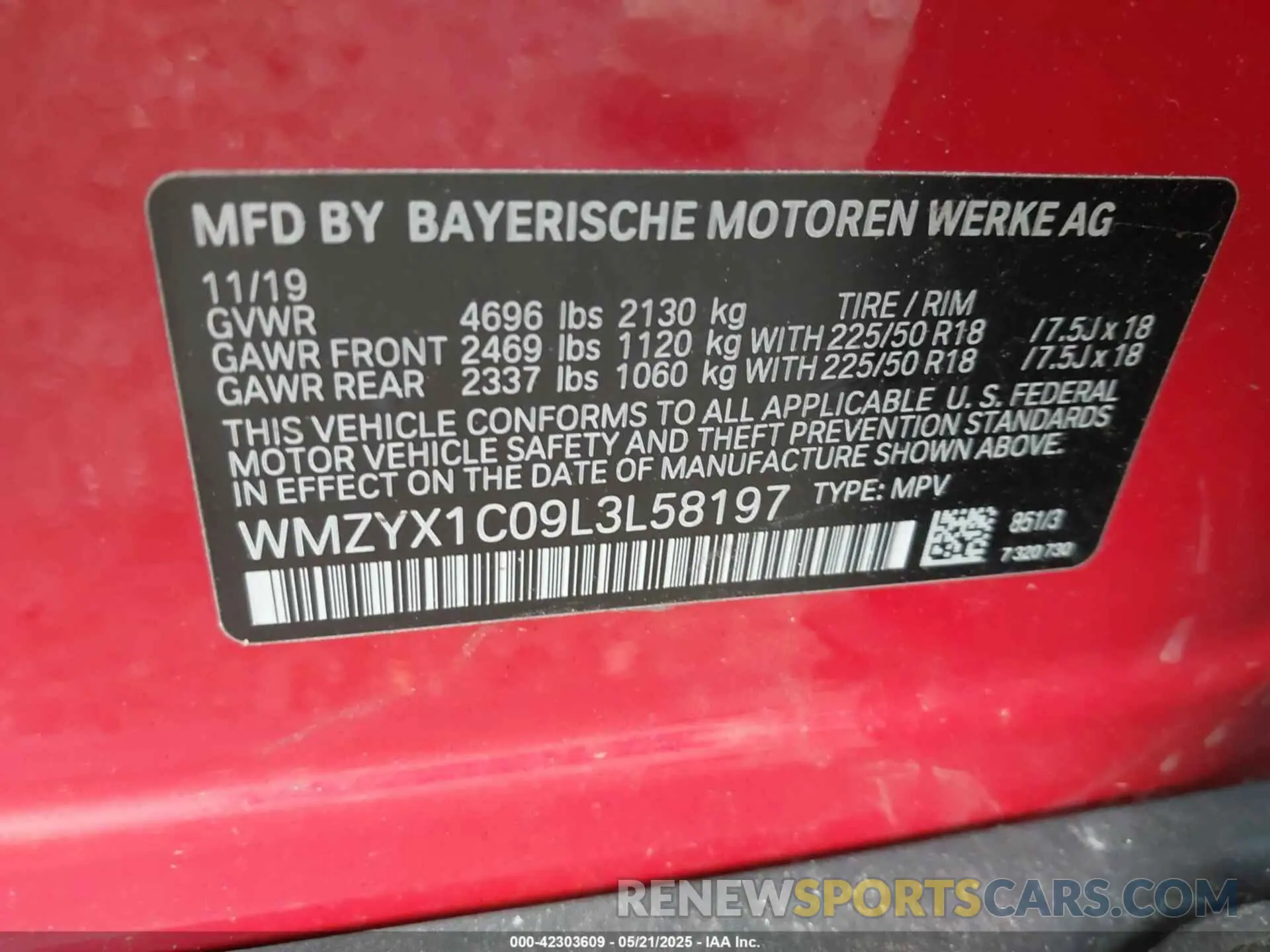 9 Photograph of a damaged car WMZYX1C09L3L58197 MINI COUNTRYMAN 2020