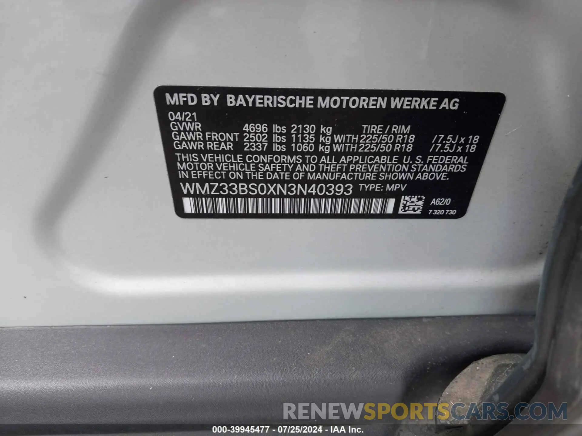 9 Photograph of a damaged car WMZ33BS0XN3N40393 MINI COUNTRYMAN 2022