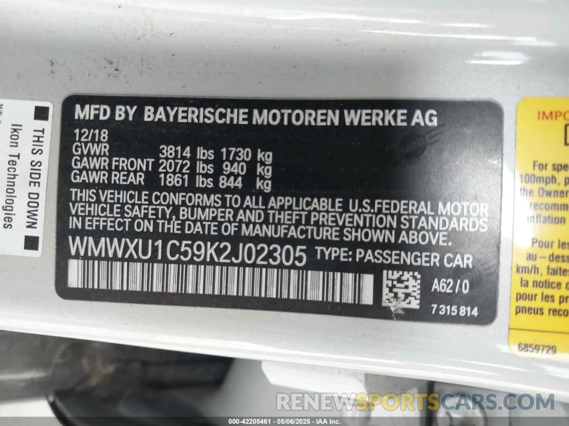9 Photograph of a damaged car WMWXU1C59K2J02305 MINI HARDTOP 2019