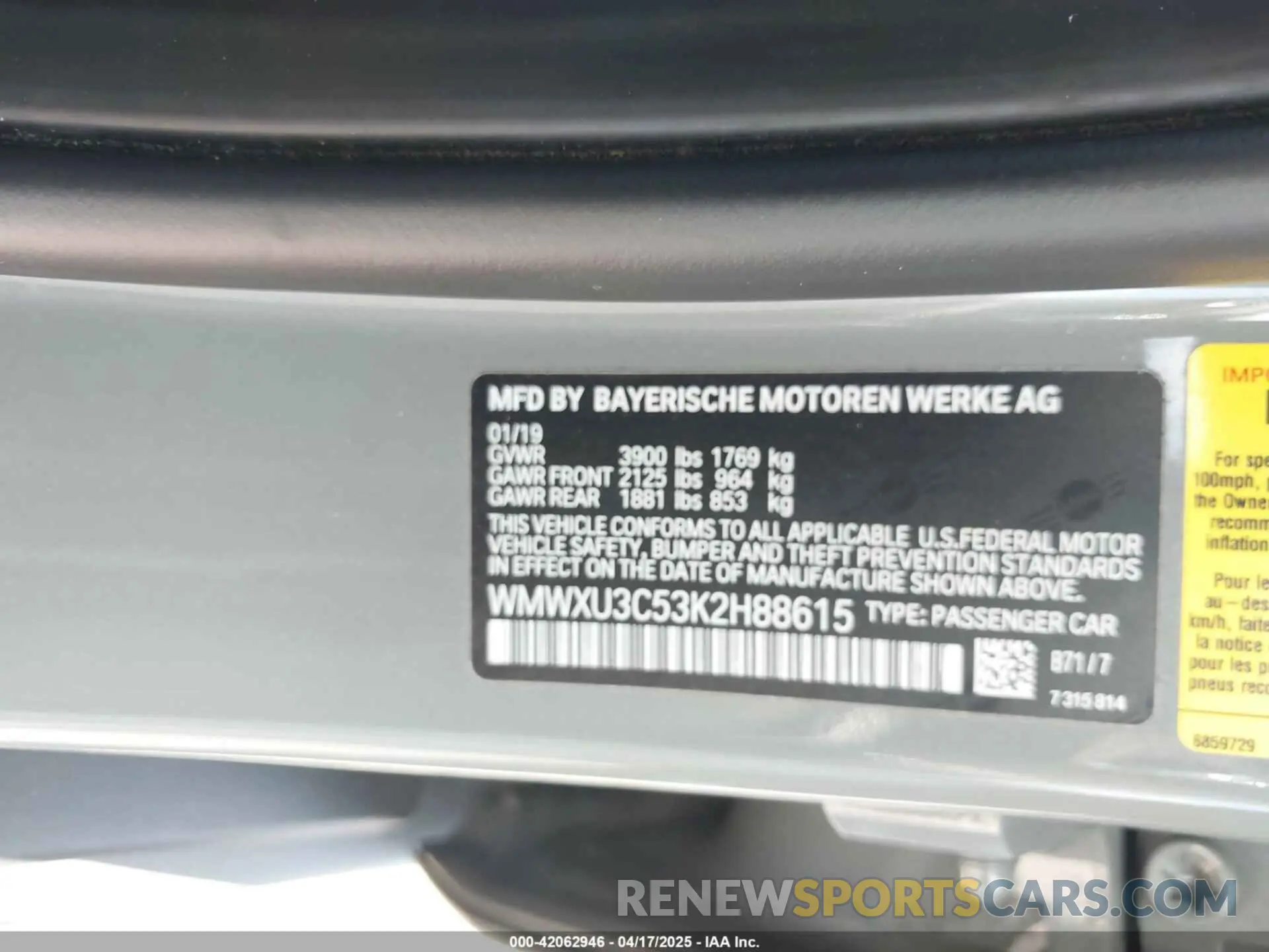9 Photograph of a damaged car WMWXU3C53K2H88615 MINI HARDTOP 2019