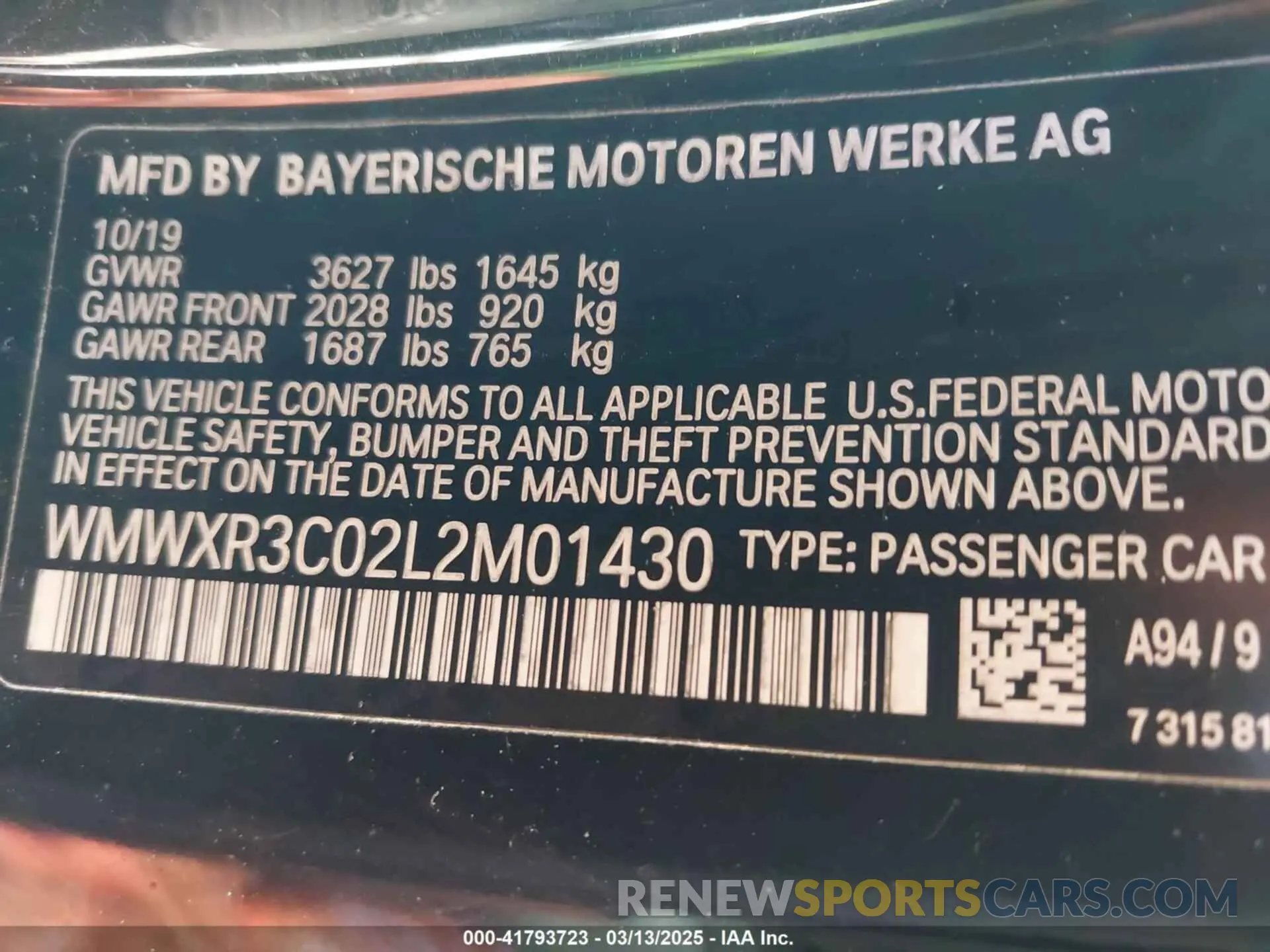 9 Photograph of a damaged car WMWXR3C02L2M01430 MINI HARDTOP 2020