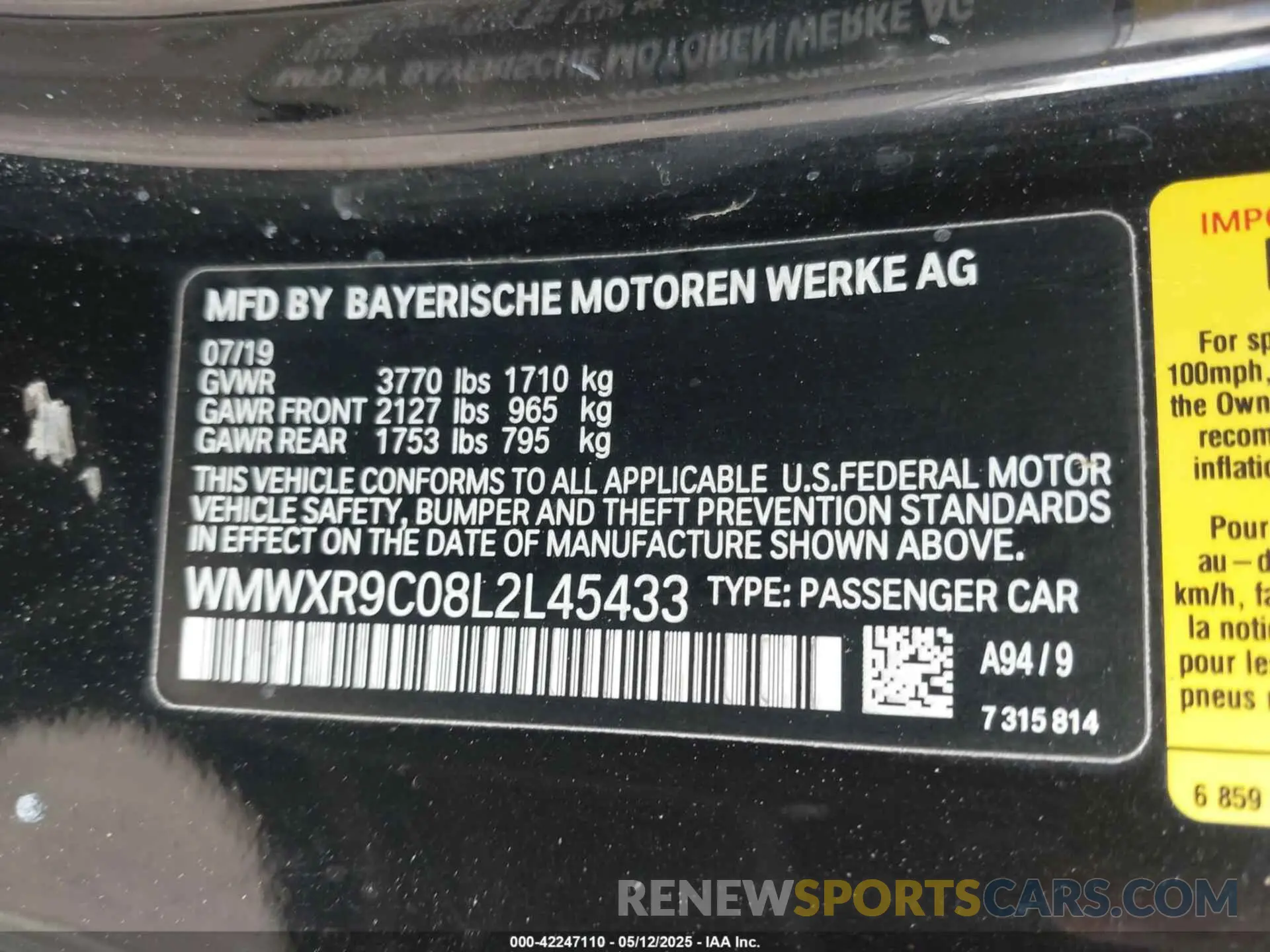 9 Photograph of a damaged car WMWXR9C08L2L45433 MINI HARDTOP 2020