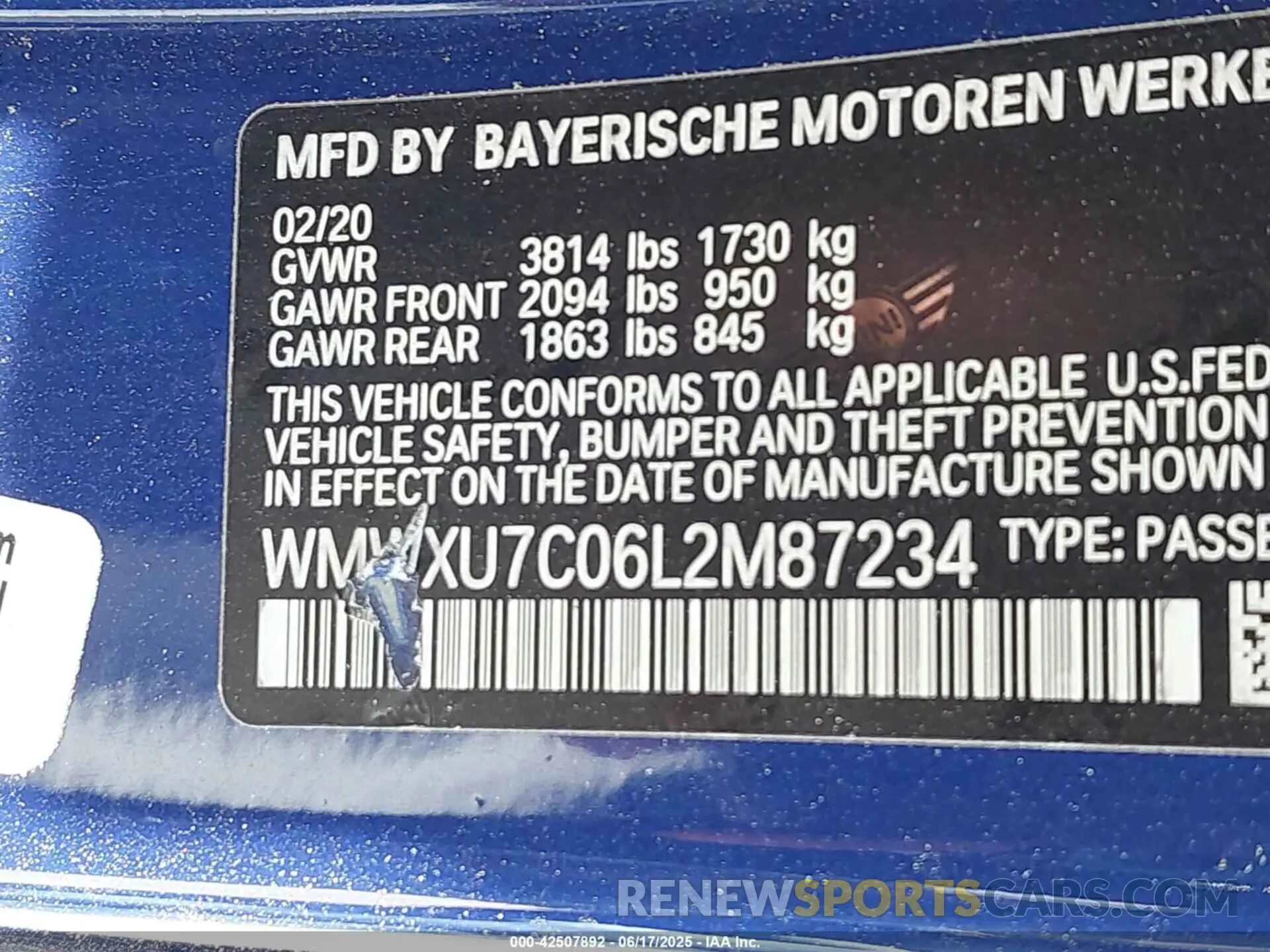 9 Photograph of a damaged car WMWXU7C06L2M87234 MINI HARDTOP 2020
