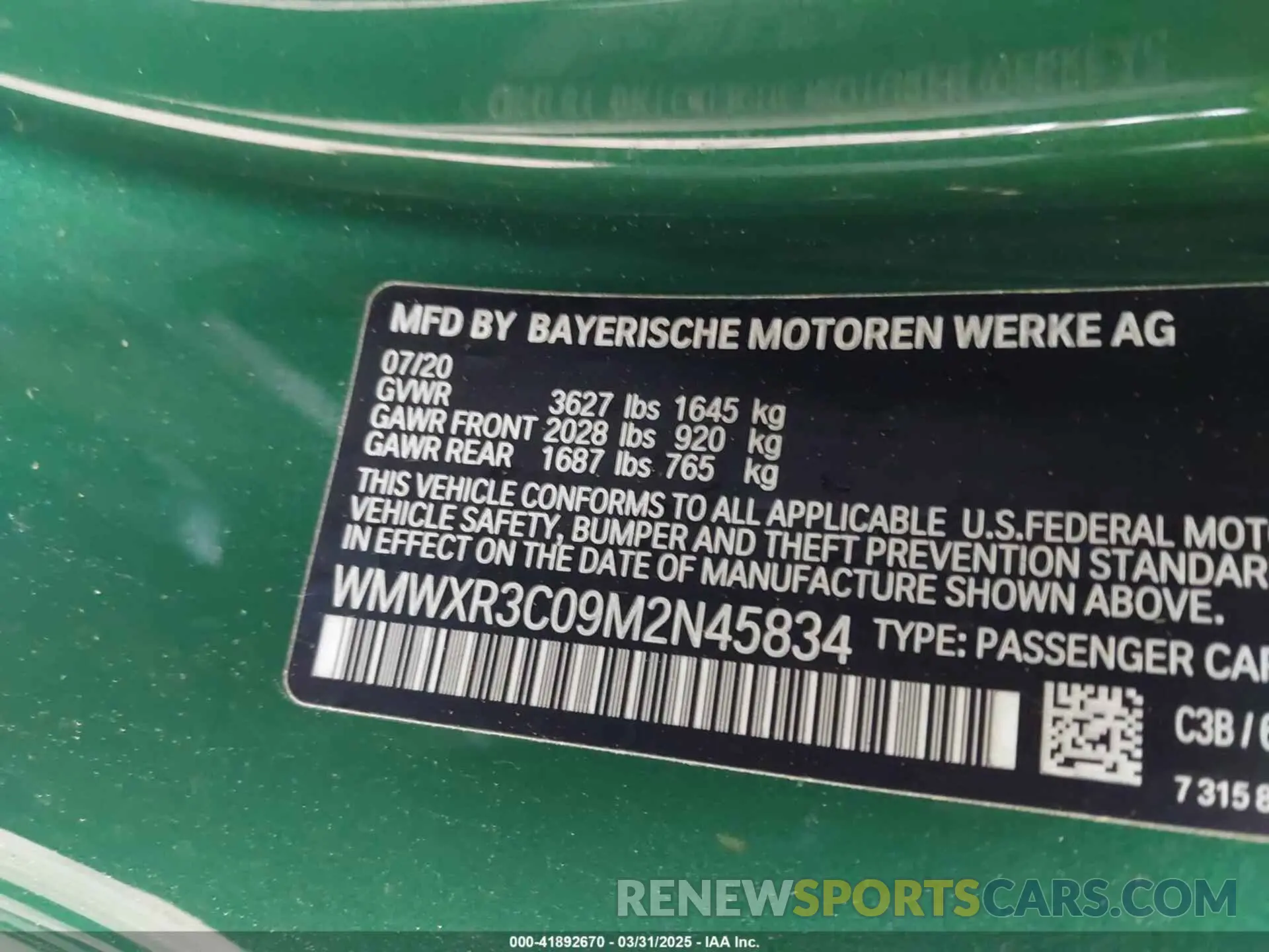 9 Photograph of a damaged car WMWXR3C09M2N45834 MINI HARDTOP 2021