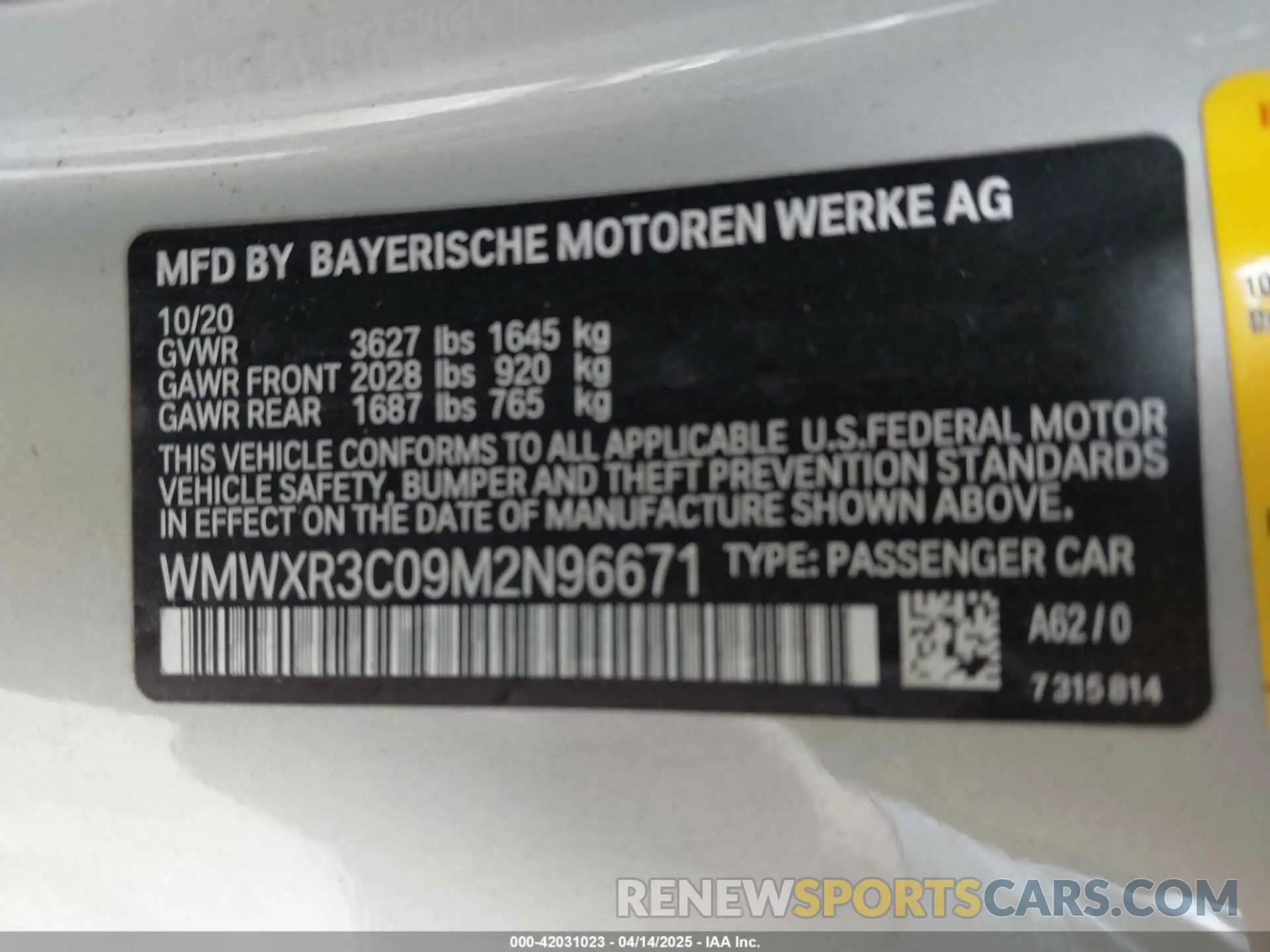 9 Photograph of a damaged car WMWXR3C09M2N96671 MINI HARDTOP 2021
