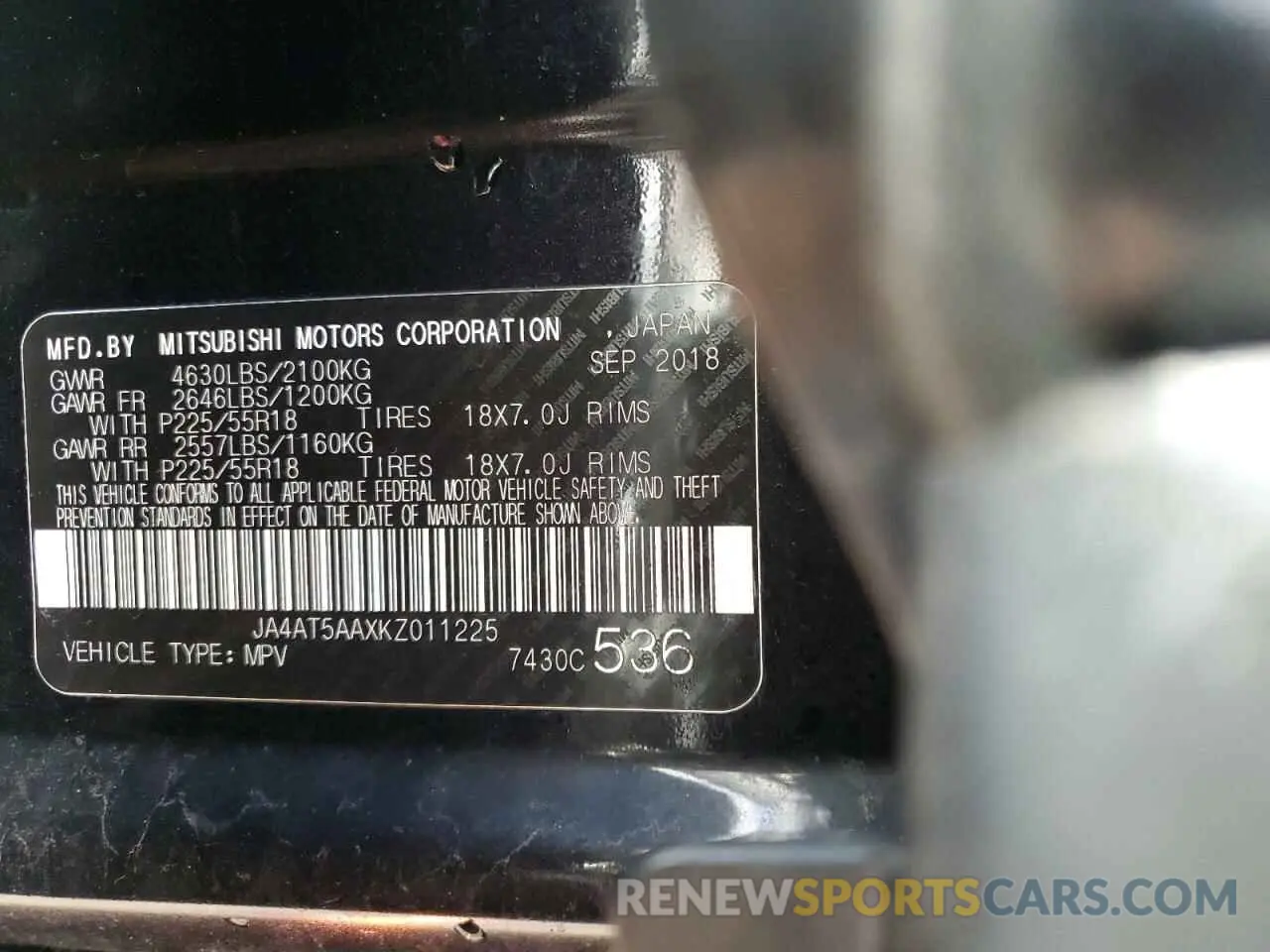 14 Photograph of a damaged car JA4AT5AAXKZ011225 MITSUBISHI ECLIPSE 2019