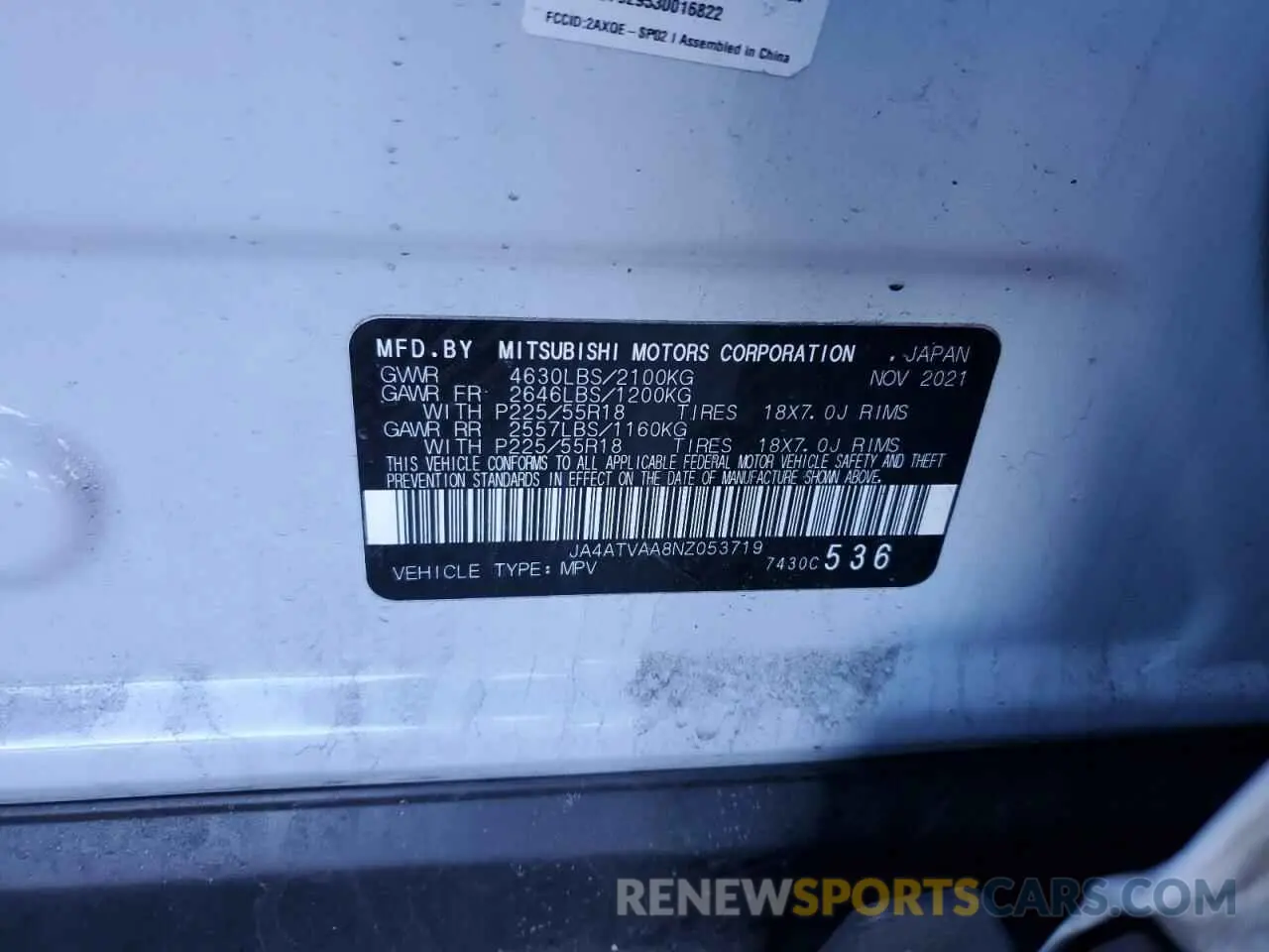 14 Photograph of a damaged car JA4ATVAA8NZ053719 MITSUBISHI ECLIPSE 2022