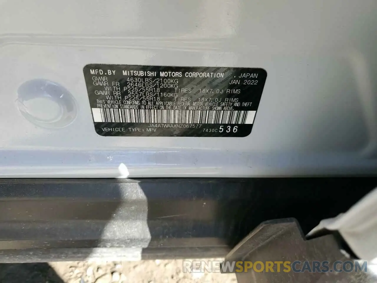14 Photograph of a damaged car JA4ATWAAXNZ067577 MITSUBISHI ECLIPSE 2022