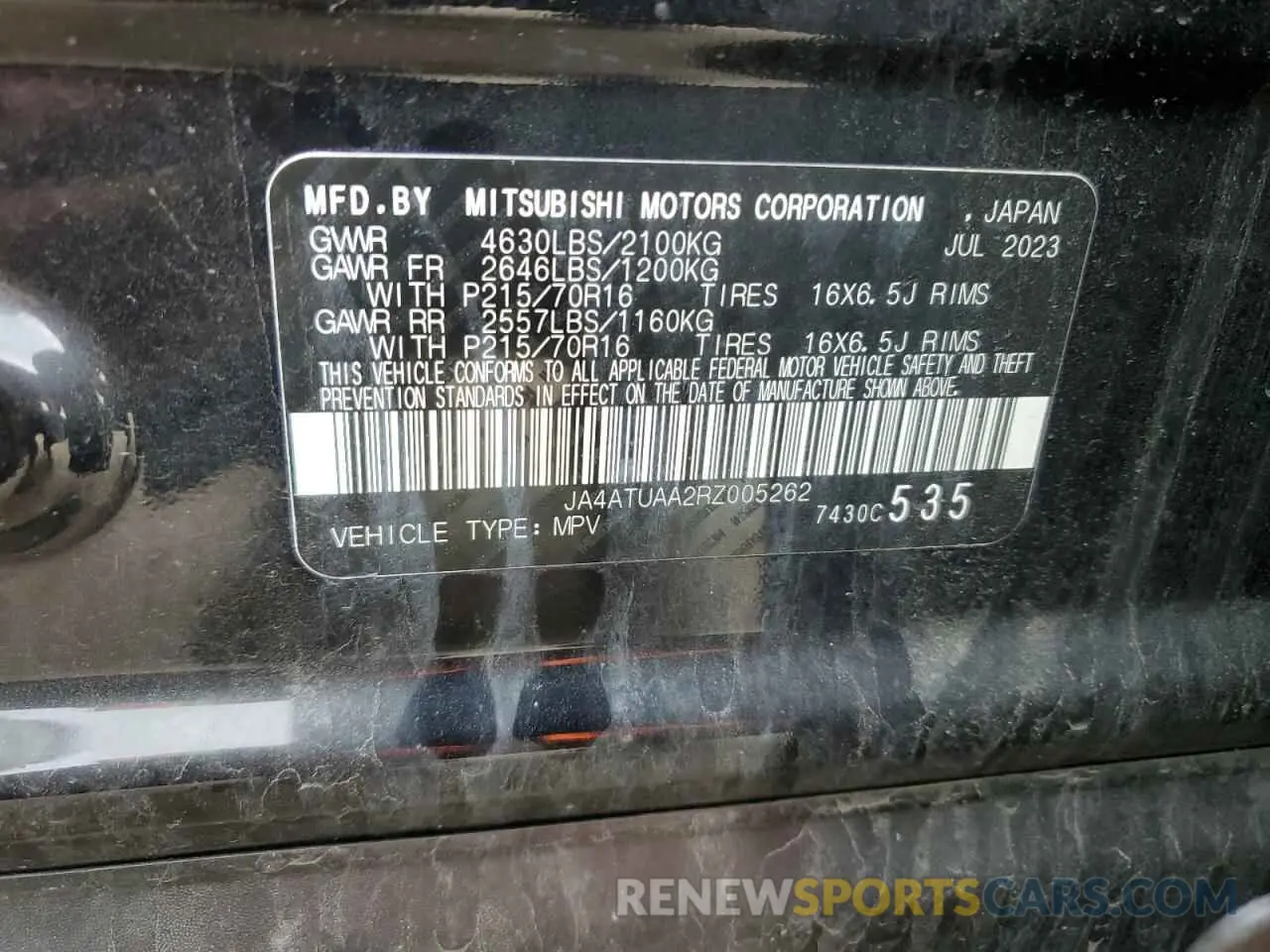 13 Photograph of a damaged car JA4ATUAA2RZ005262 MITSUBISHI ECLIPSE 2024