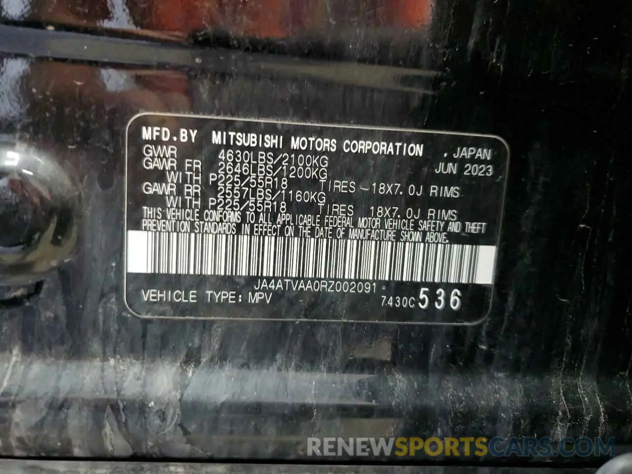 13 Photograph of a damaged car JA4ATVAA0RZ002091 MITSUBISHI ECLIPSE 2024