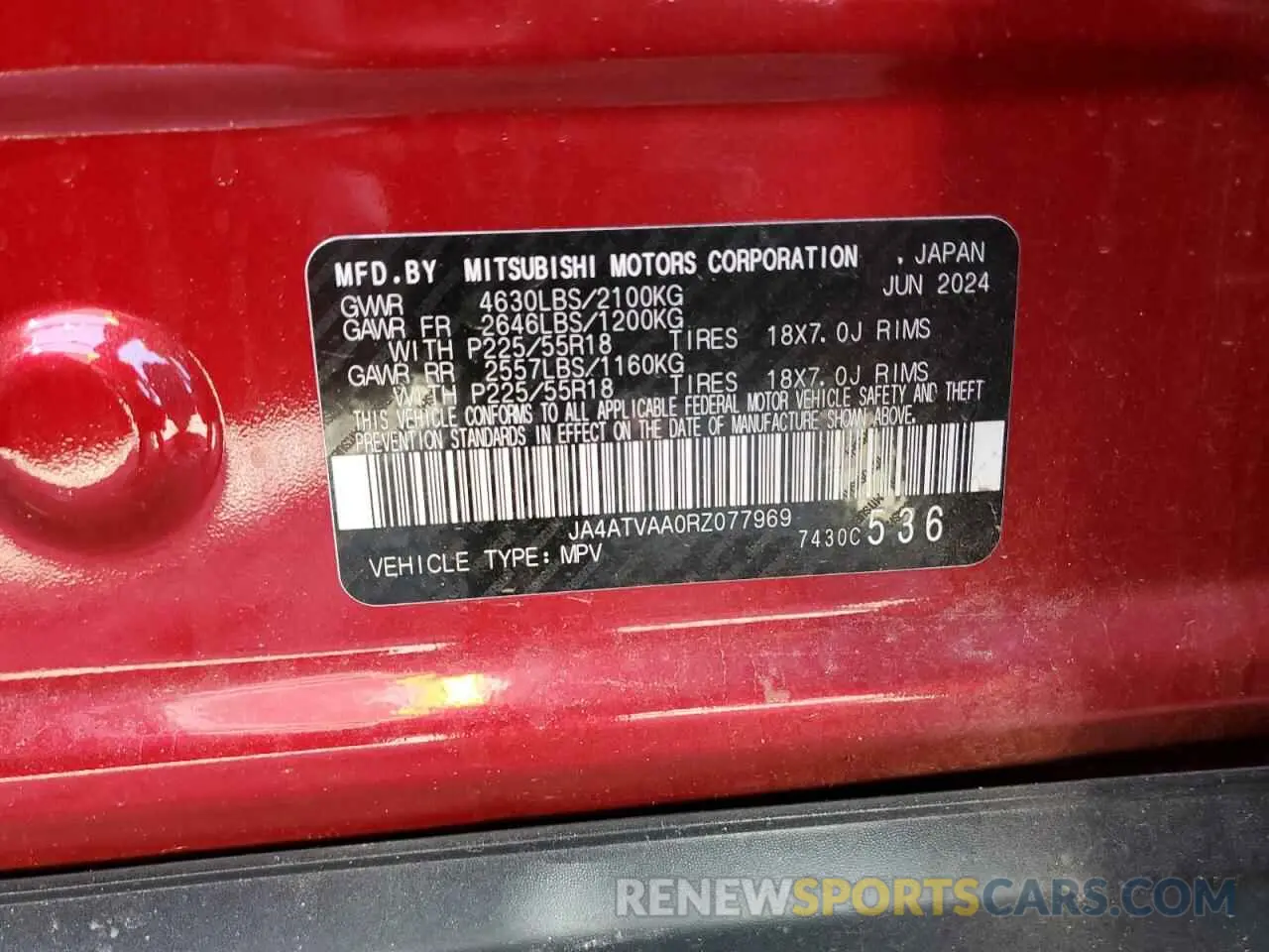 13 Photograph of a damaged car JA4ATVAA0RZ077969 MITSUBISHI ECLIPSE 2024