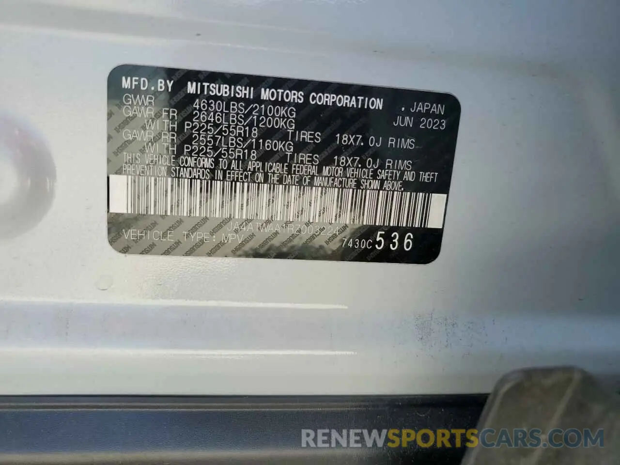 13 Photograph of a damaged car JA4ATWAA1RZ003224 MITSUBISHI ECLIPSE 2024