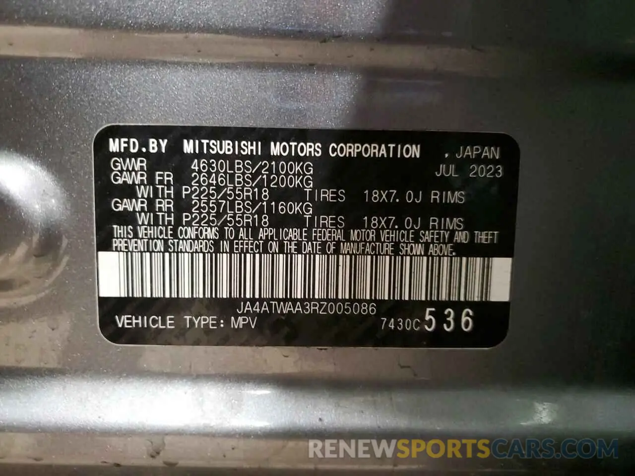 14 Photograph of a damaged car JA4ATWAA3RZ005086 MITSUBISHI ECLIPSE 2024