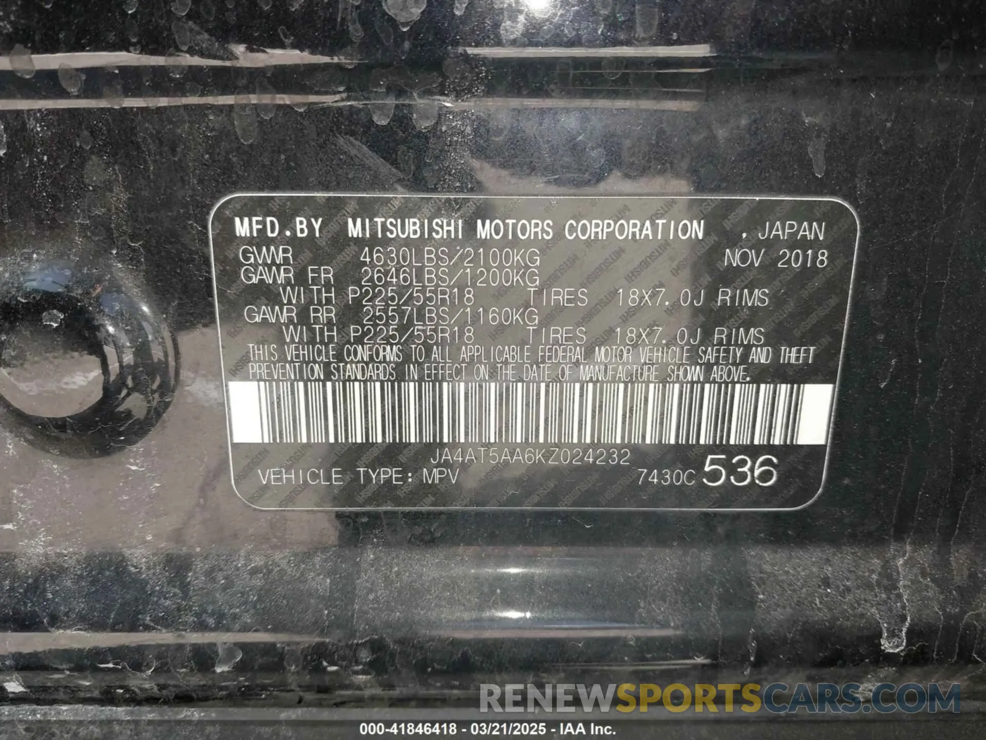 9 Photograph of a damaged car JA4AT5AA6KZ024232 MITSUBISHI ECLIPSE CROSS 2019